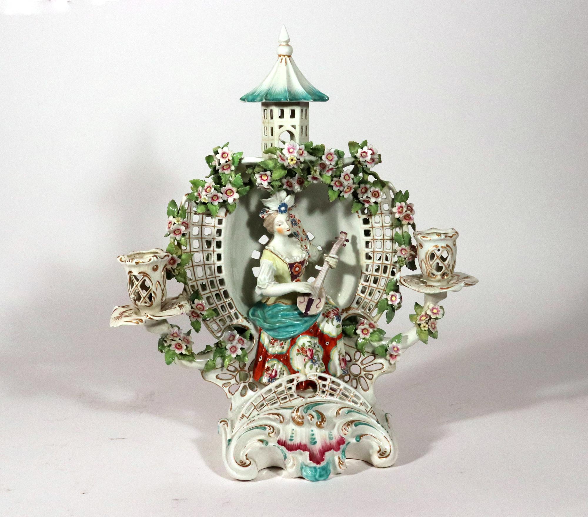 Derby Porcelain Arbor Musician Candelabrum For Sale 10