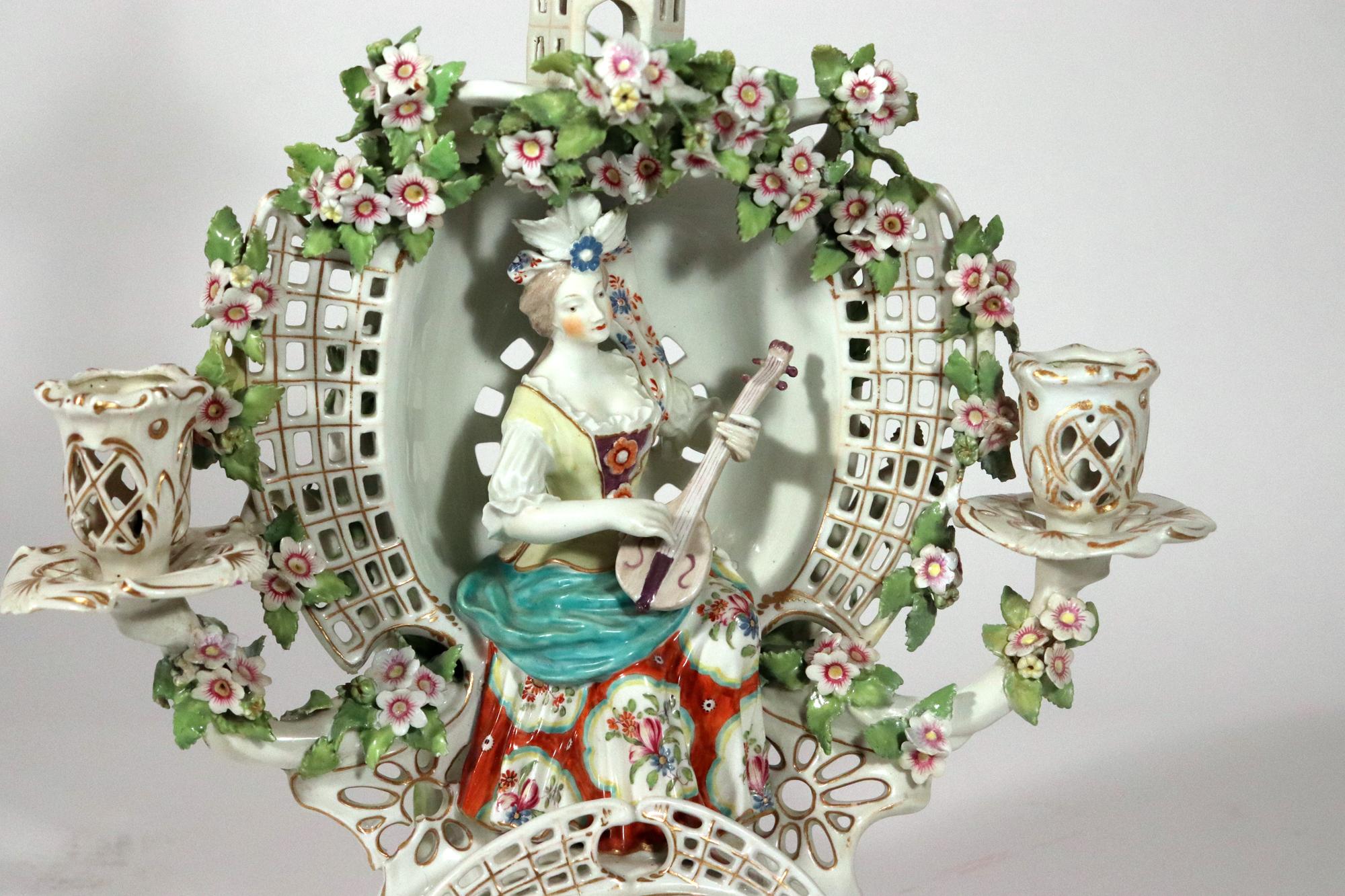 Derby Porcelain Arbor Musician Candelabrum For Sale 11