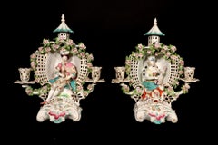 18th-century Derby Porcelain Arbor Musician Candelabra- Bagpipes and Mandolin