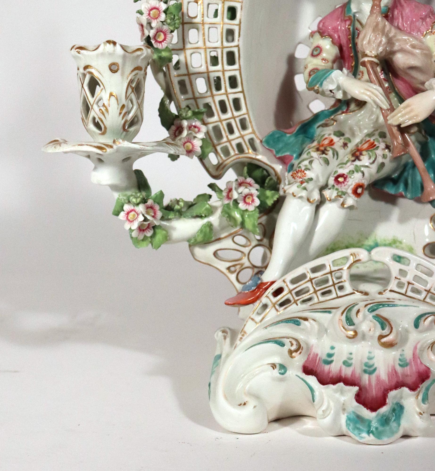 Derby Porcelain Arbor Musician Candelabrum For Sale 1