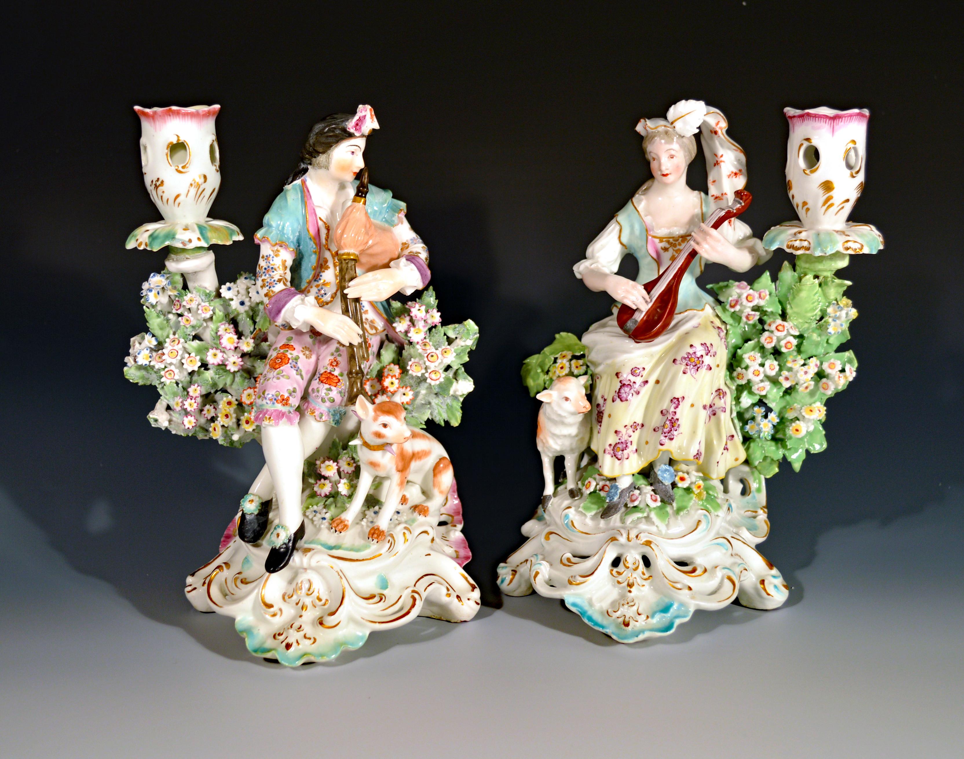 Derby Porcelain Candlesticks with Figures of Musicians, Mid-18th Century 5