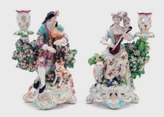 Derby Porcelain Candlesticks with Figures of Musicians, Mid-18th Century
