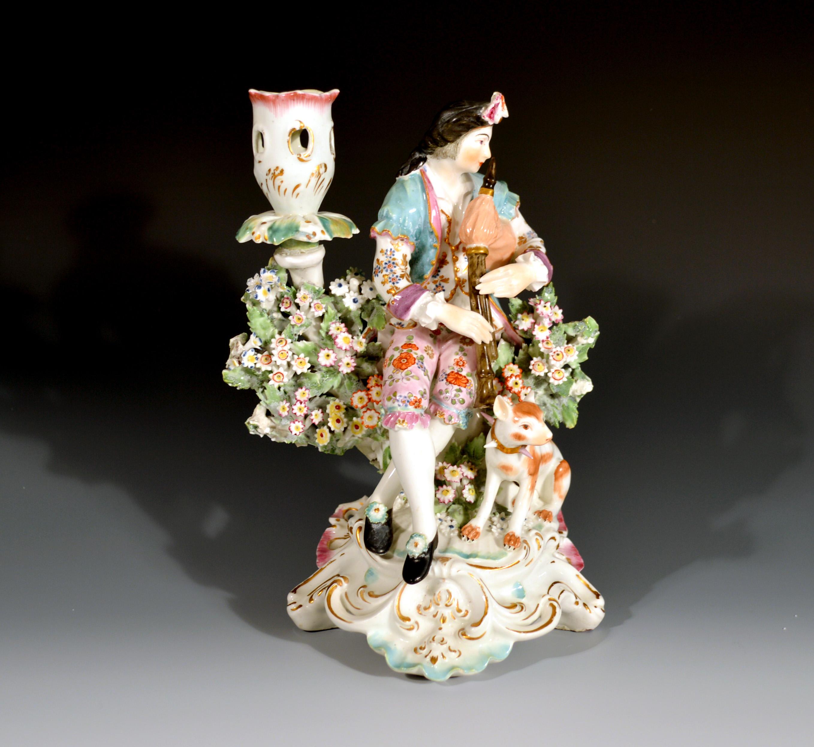Derby Porcelain Candlesticks with Figures of Musicians, Mid-18th Century In Good Condition In Downingtown, PA