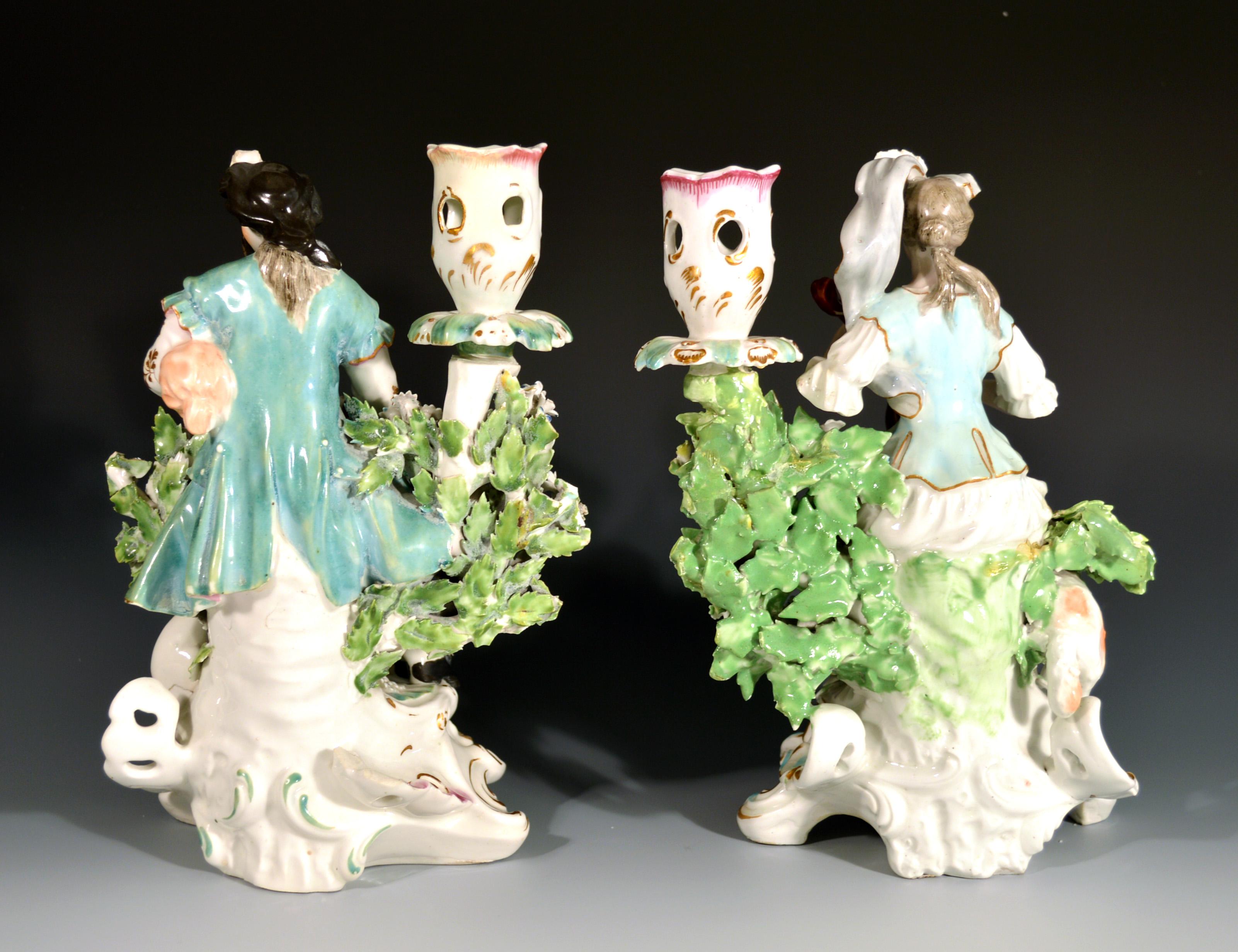 Derby Porcelain Candlesticks with Figures of Musicians, circa 1760-1765 For Sale 1