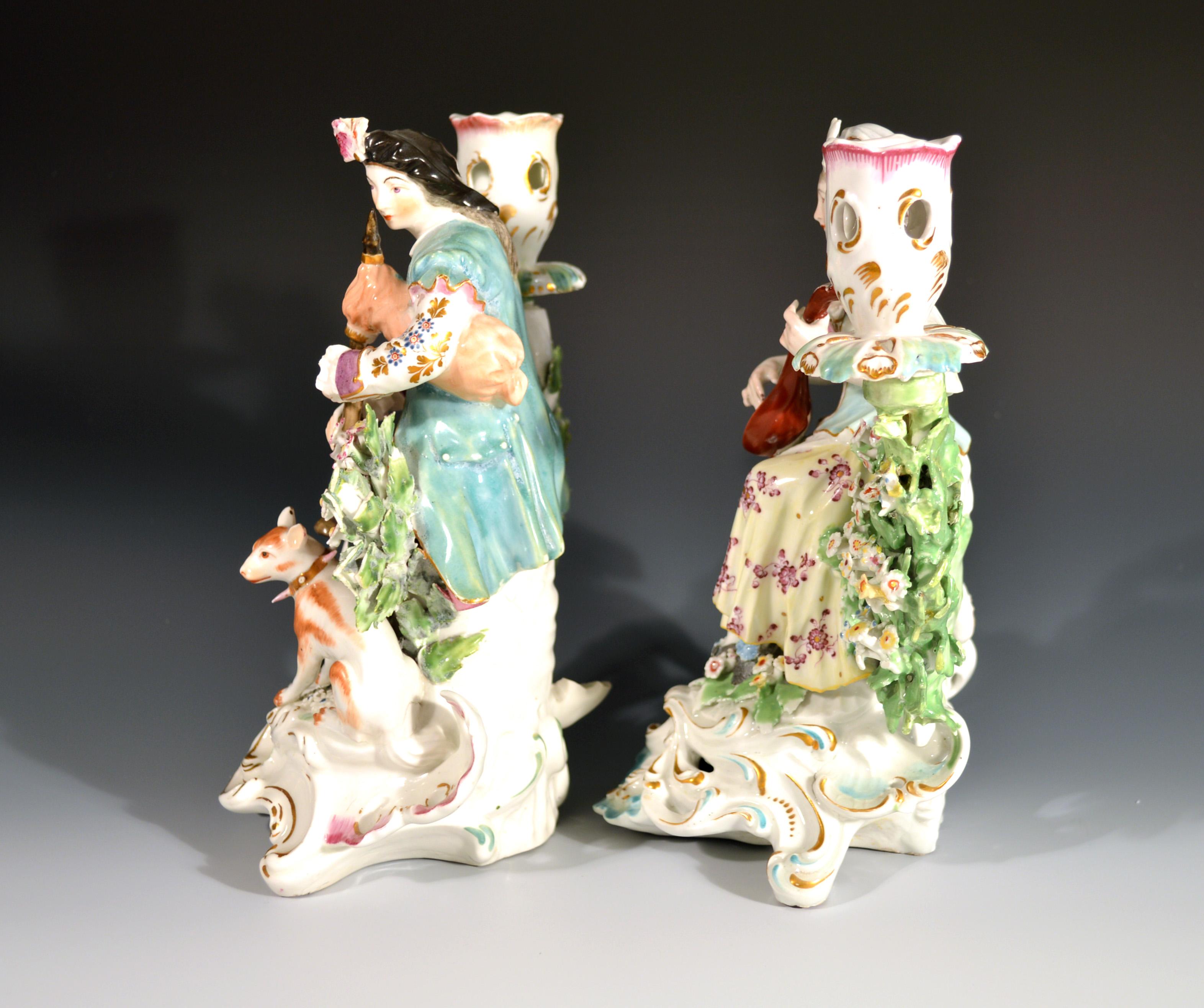 Derby Porcelain Candlesticks with Figures of Musicians, Mid-18th Century 3