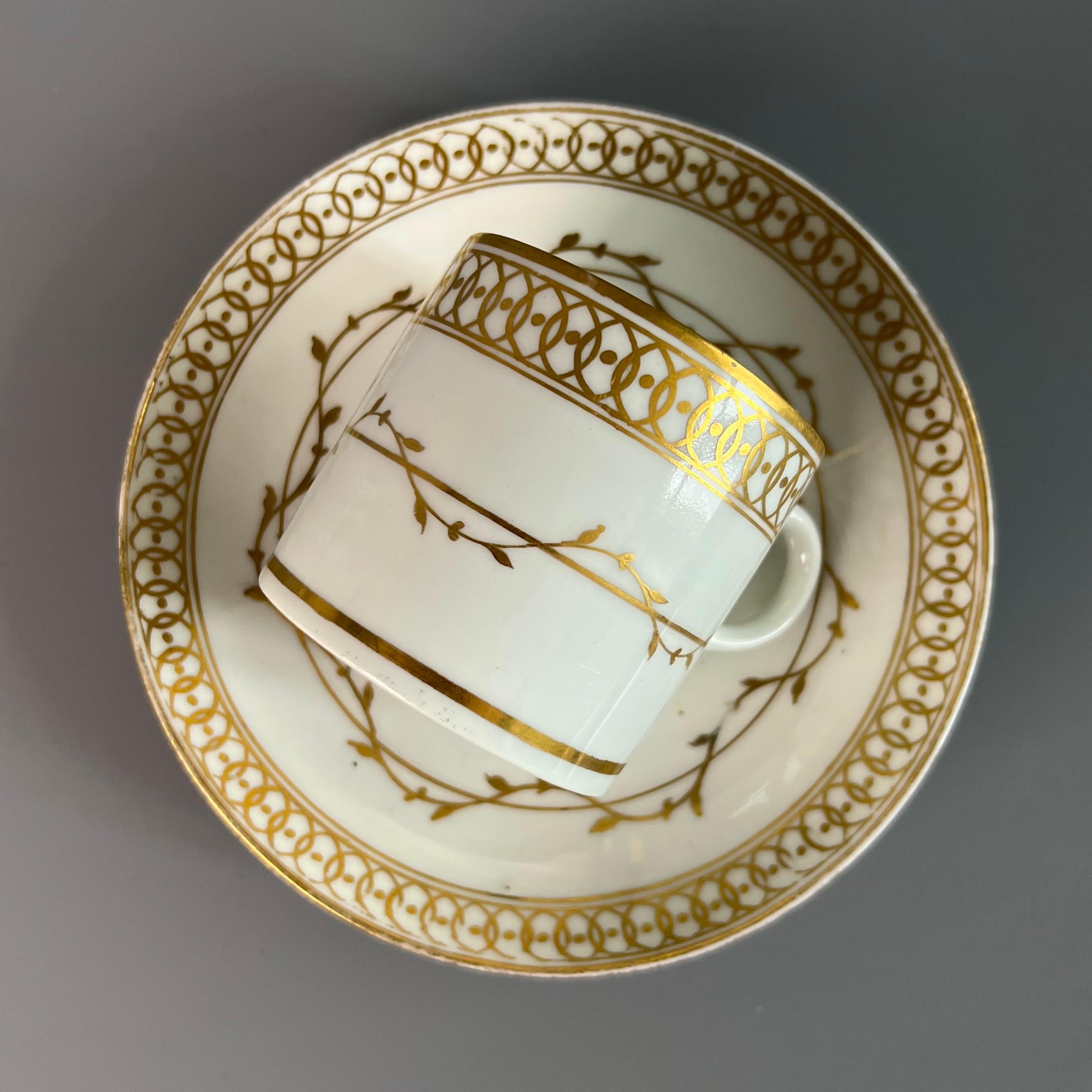 Regency Derby Porcelain Coffee Can and Saucer, White with Gilt Georgian, circa 1795