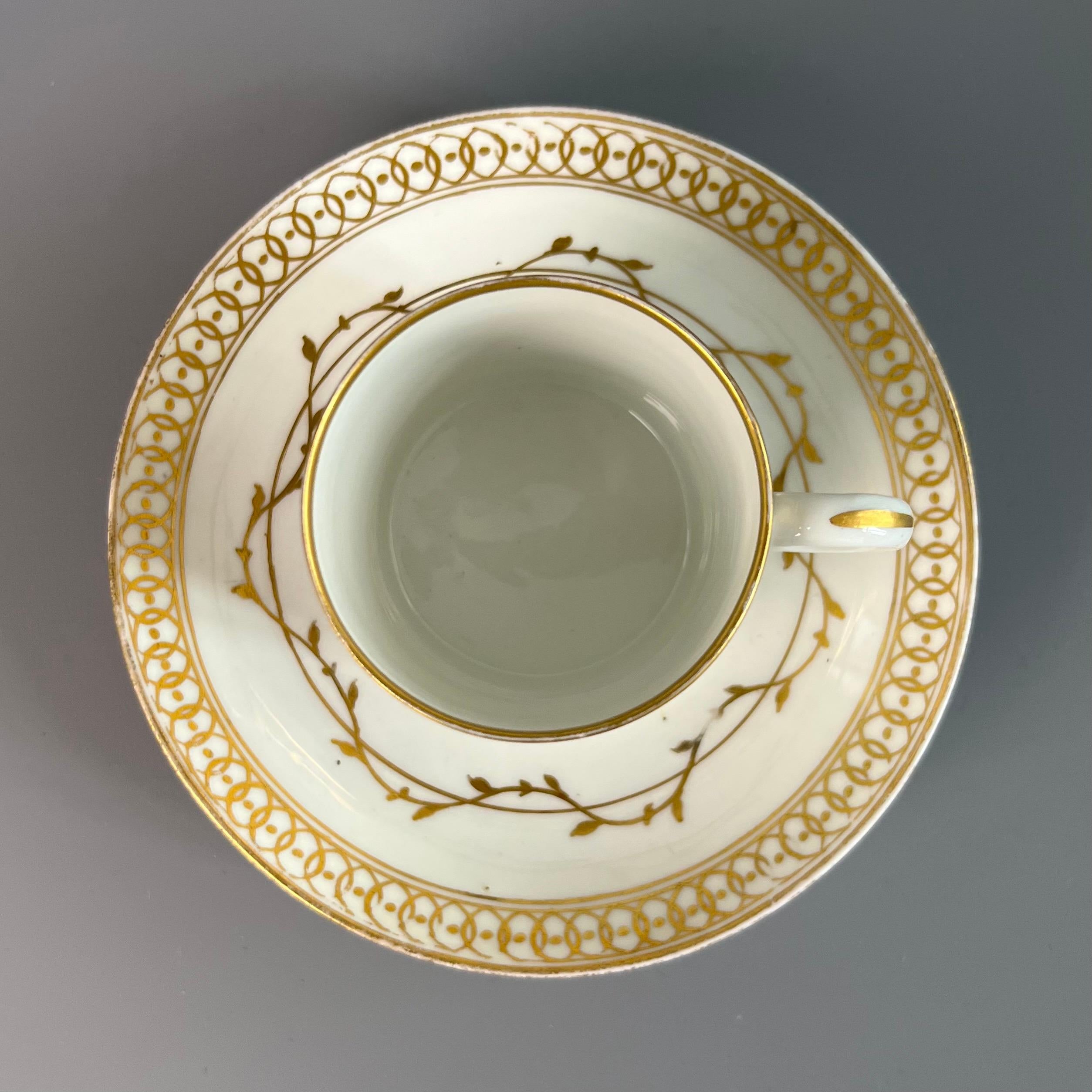 Hand-Painted Derby Porcelain Coffee Can and Saucer, White with Gilt Georgian, circa 1795