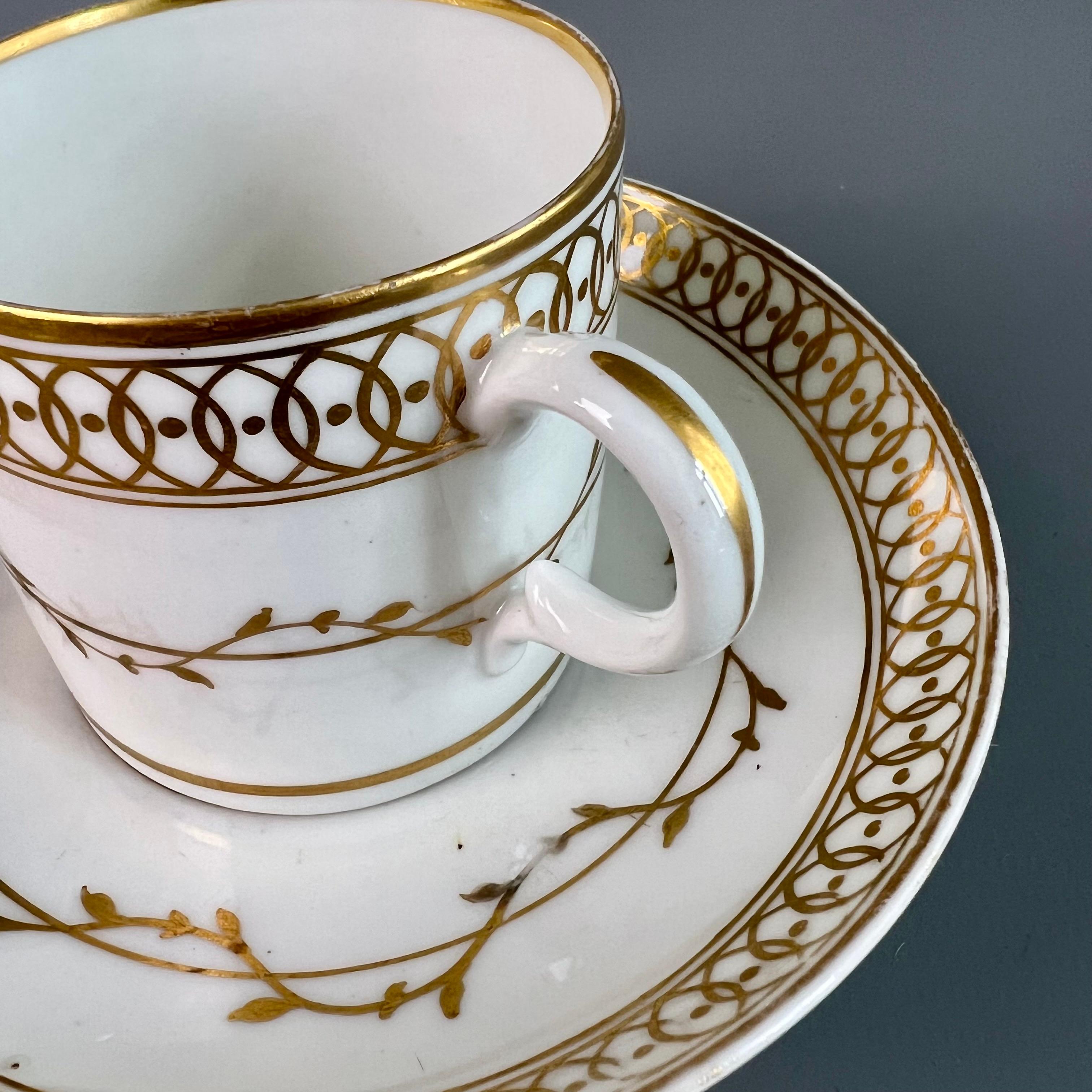 Derby Porcelain Coffee Can and Saucer, White with Gilt Georgian, circa 1795 In Good Condition In London, GB