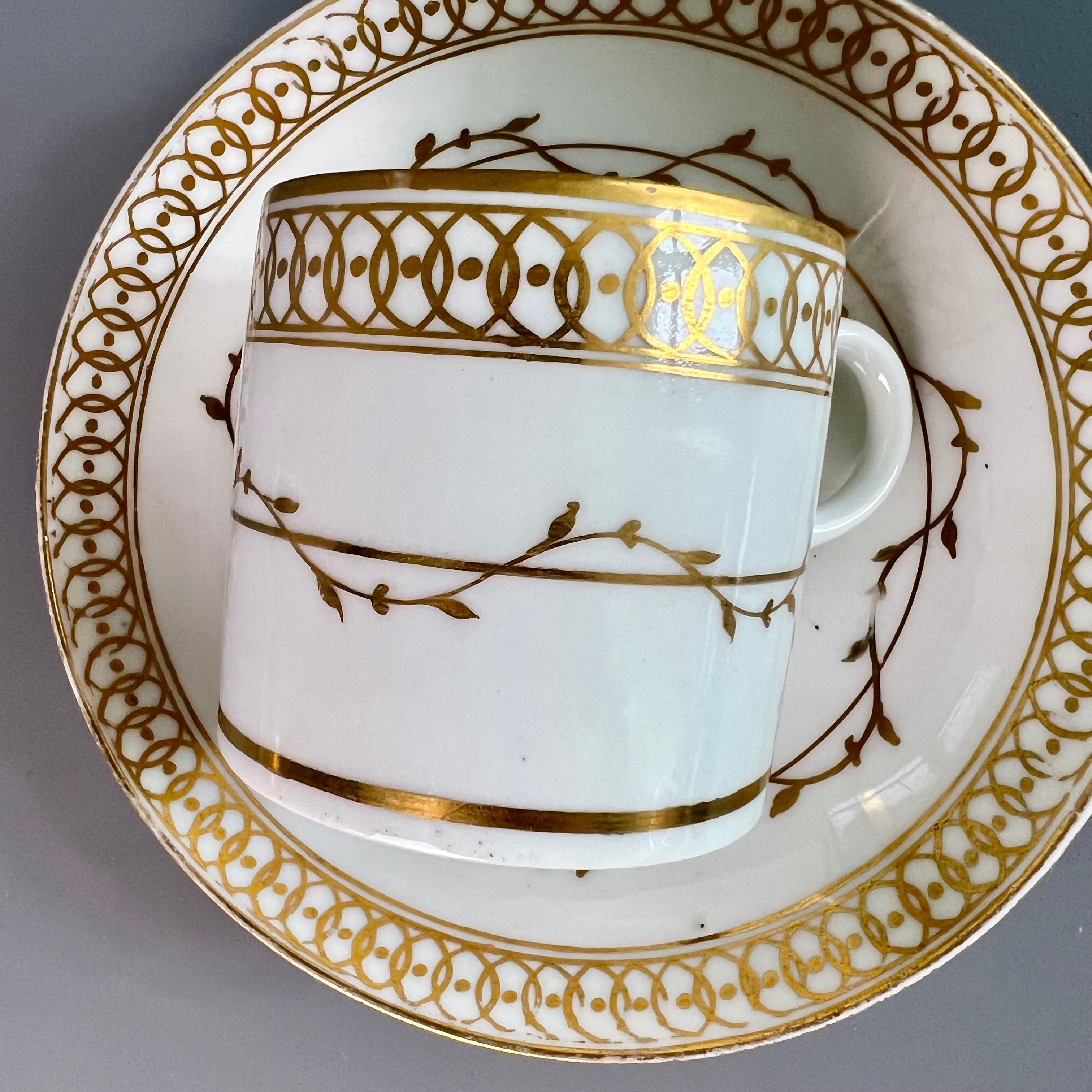 Late 18th Century Derby Porcelain Coffee Can and Saucer, White with Gilt Georgian, circa 1795