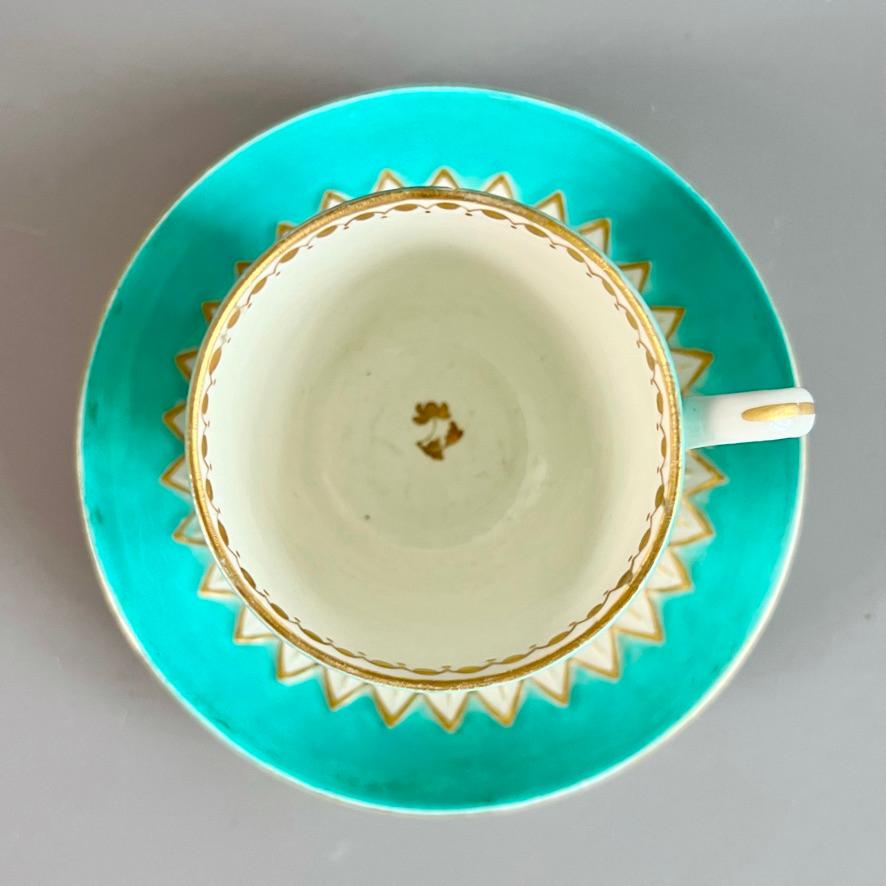 Hand-Painted Derby Porcelain Coffee Cup, Artichoke Pattern in Turquoise, Georgian ca 1785 For Sale