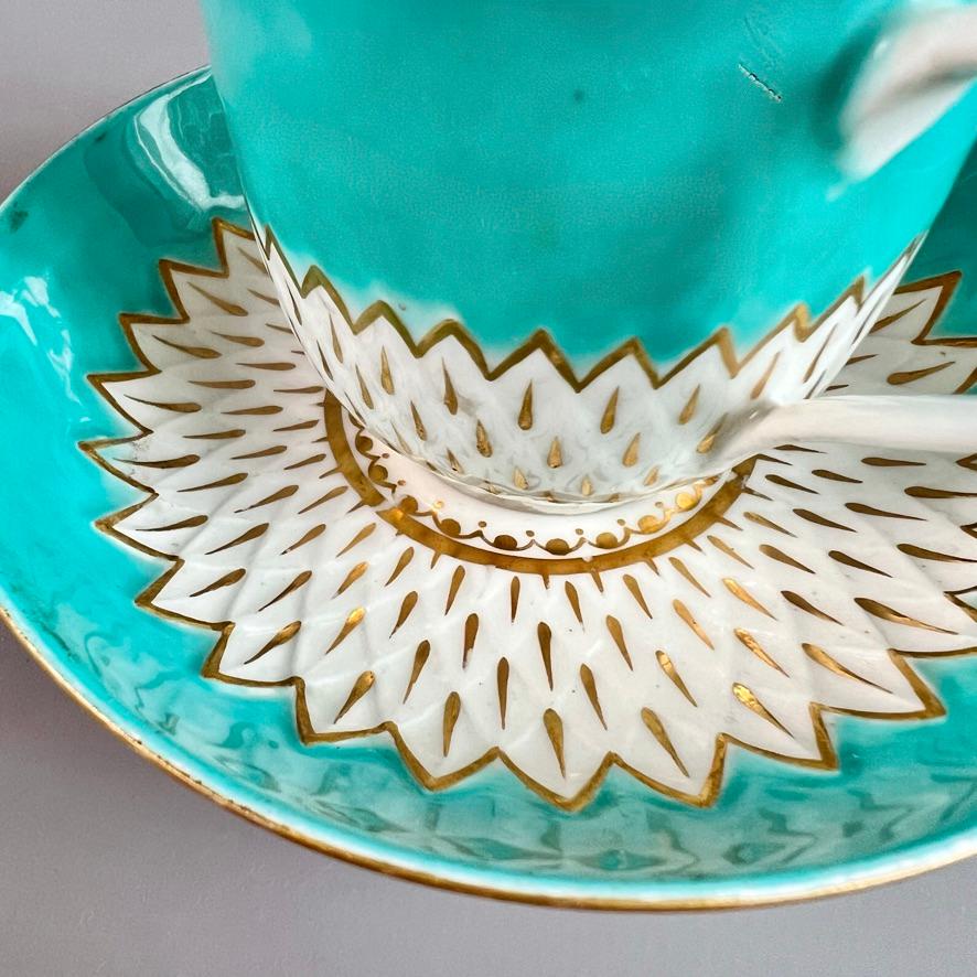 Late 18th Century Derby Porcelain Coffee Cup, Artichoke Pattern in Turquoise, Georgian ca 1785 For Sale