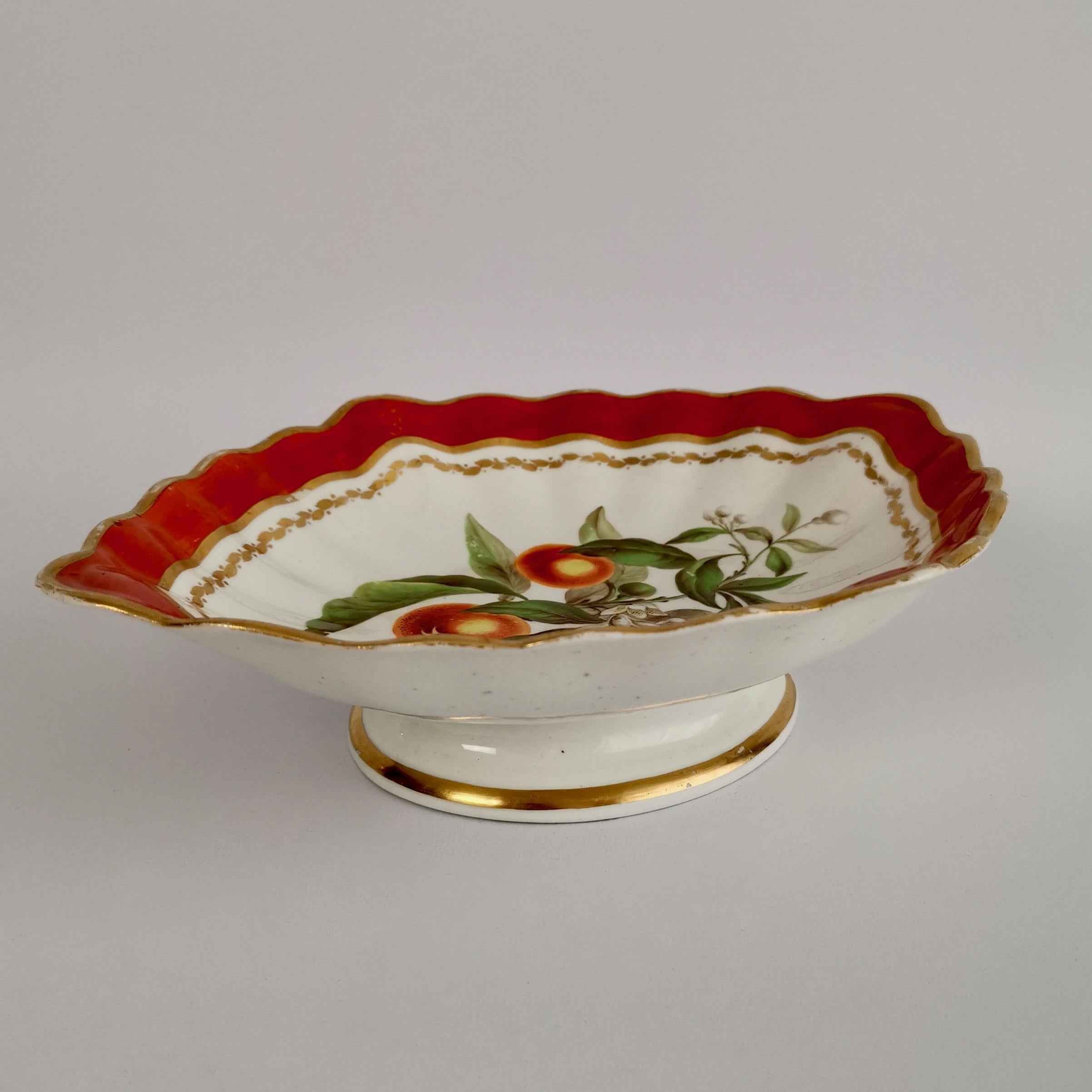 Derby Porcelain Dessert Service Red Botanical Attr. to John Brewer, Regency 1795 For Sale 3