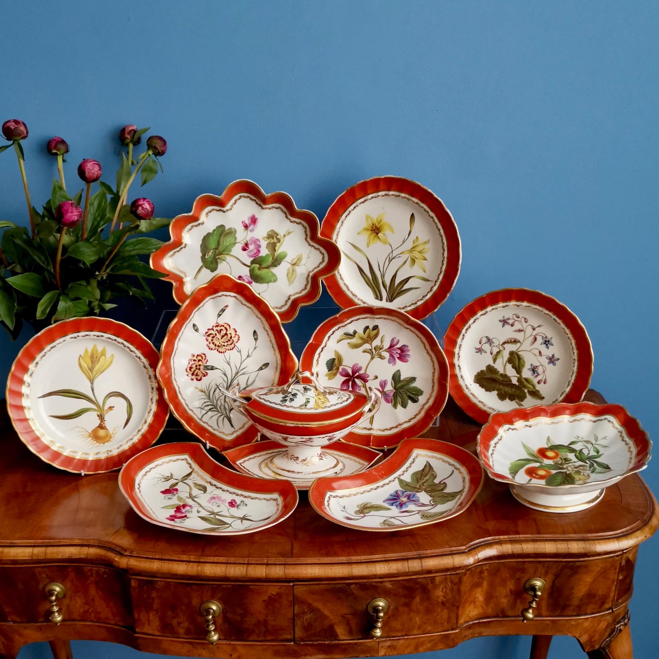 Derby Porcelain Dessert Service Red Botanical Attr. to John Brewer