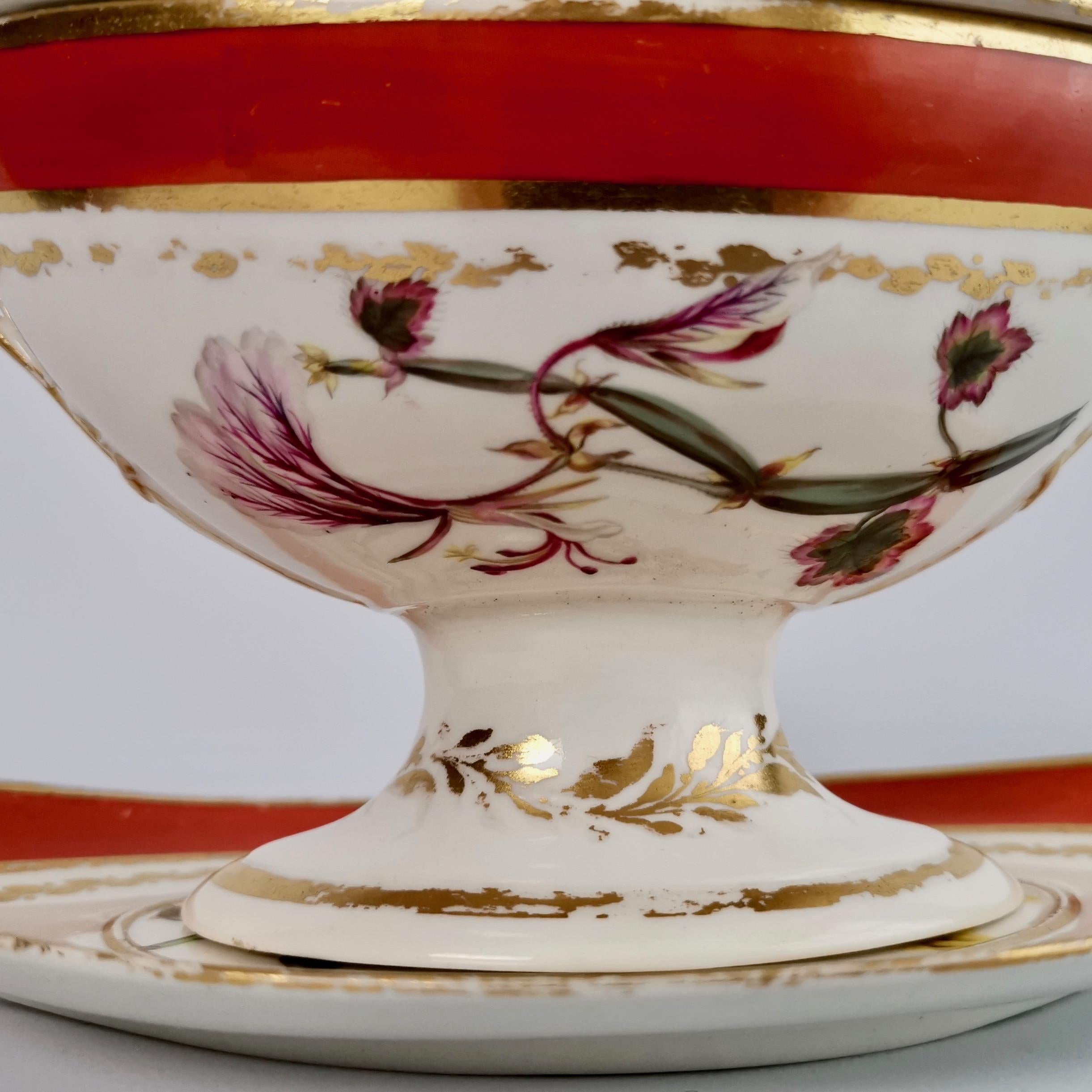 Late 18th Century Derby Porcelain Dessert Service Red Botanical Attr. to John Brewer, Regency 1795 For Sale
