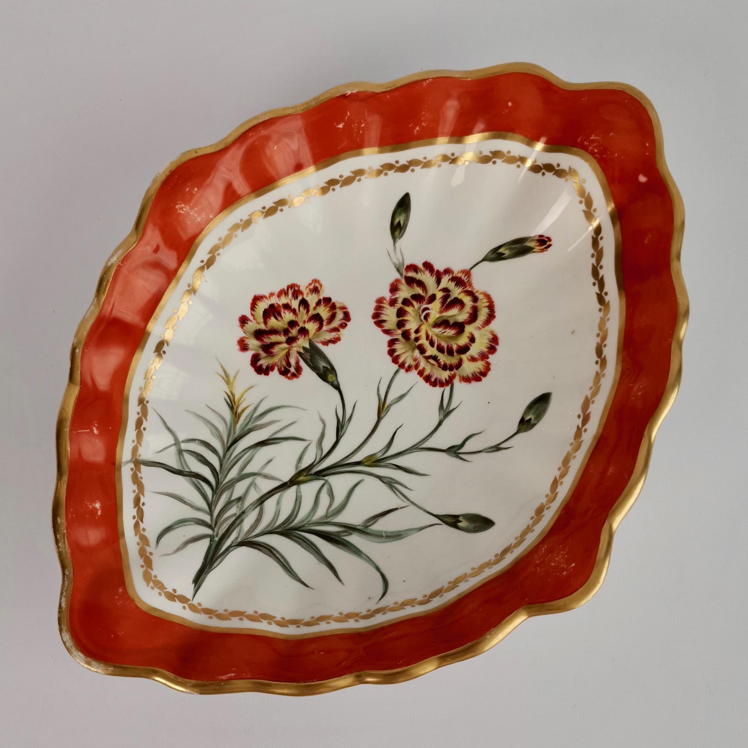 Hand-Painted Derby Porcelain Dessert Service Red Botanical Attr. to John Brewer, Regency 1795 For Sale