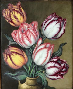 Vase en porcelaine de Derby avec de très grandes plaques botaniques de tulipes