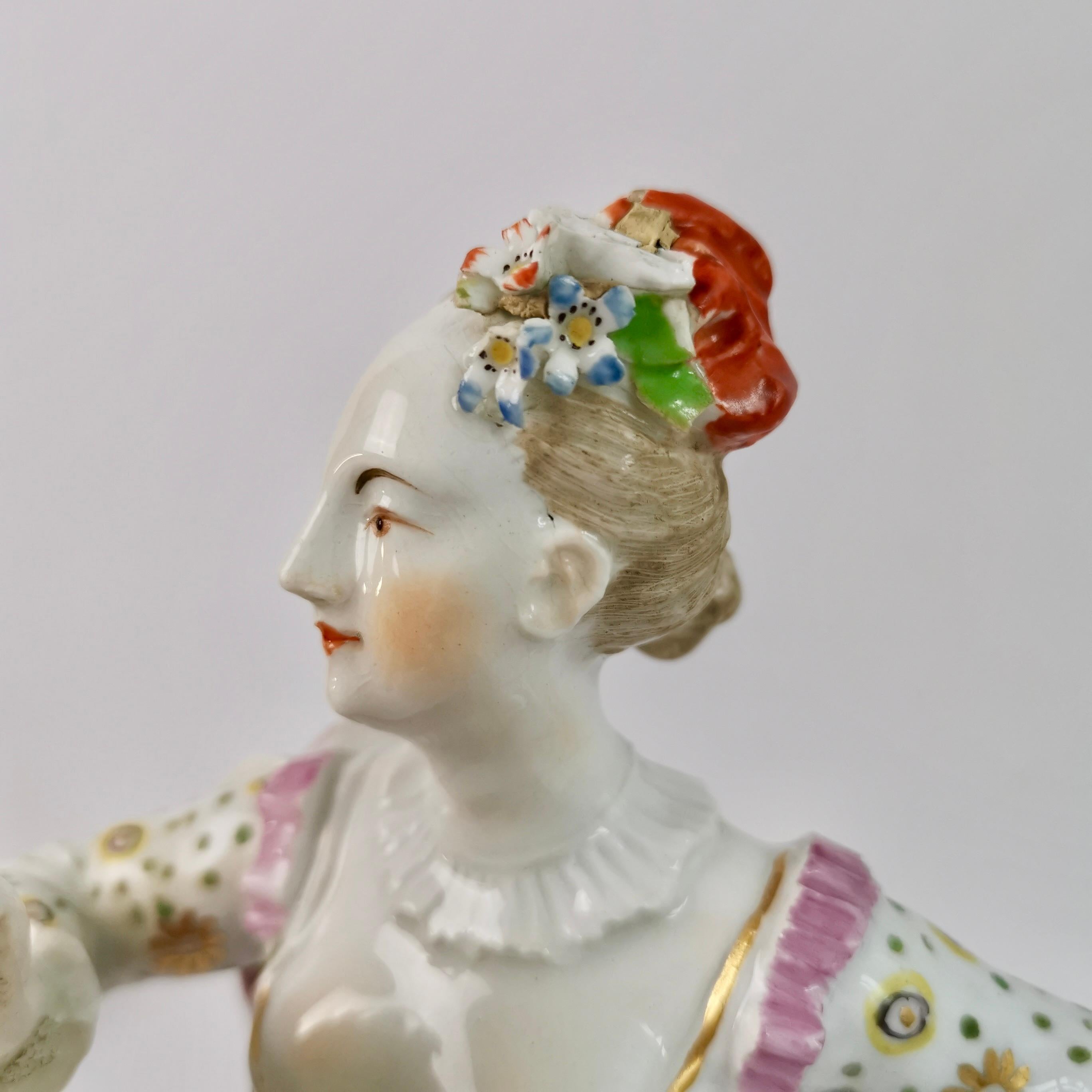 Hand-Painted Derby Porcelain Figure of Female Ranelagh Dancer, Rococo 1759-1769 For Sale