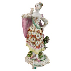 Antique Derby Porcelain Figure of Female Ranelagh Dancer, Rococo 1759-1769
