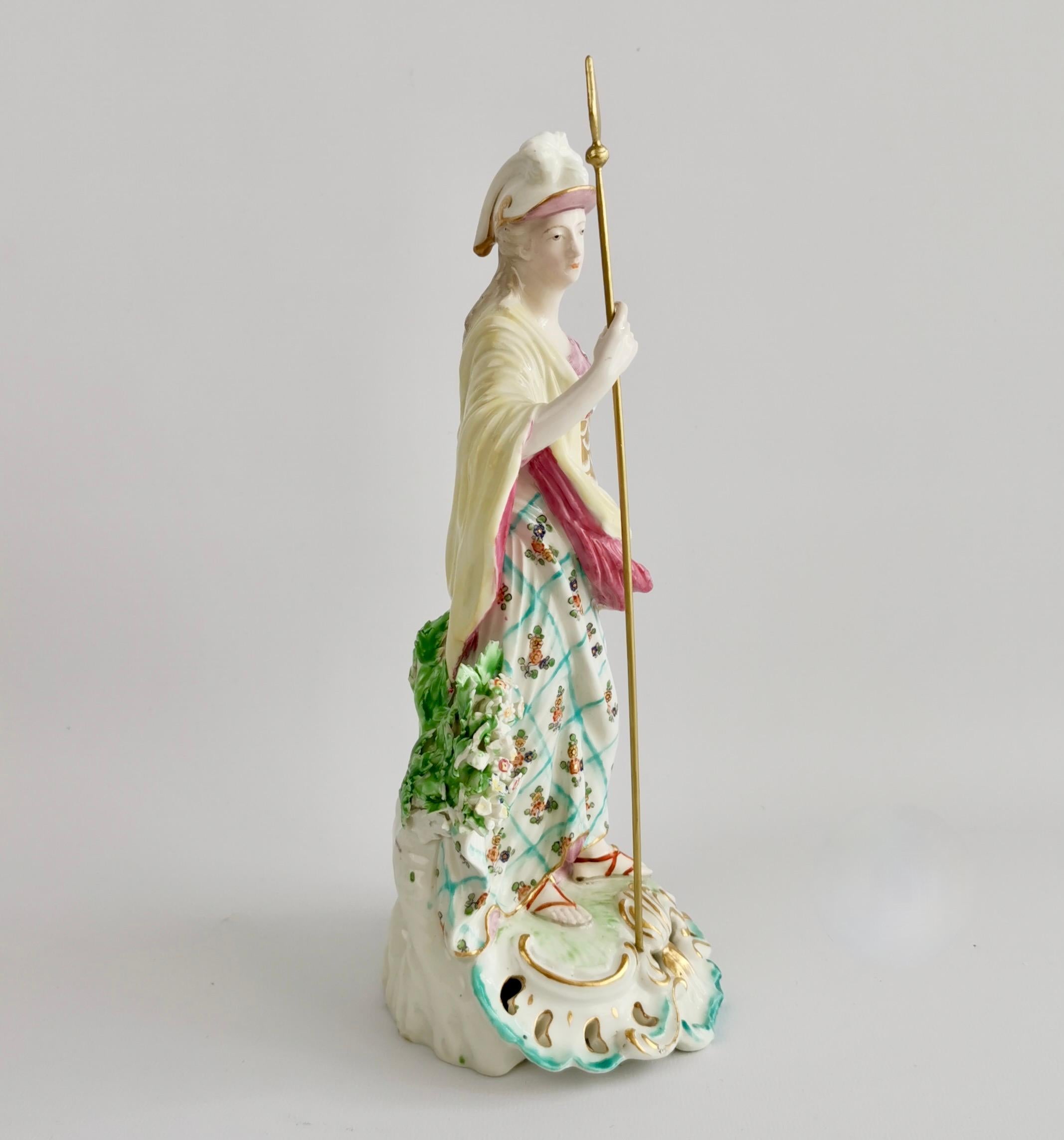 Hand-Painted Derby Porcelain Figure of Minerva with Owl, Rococo Ca 1765