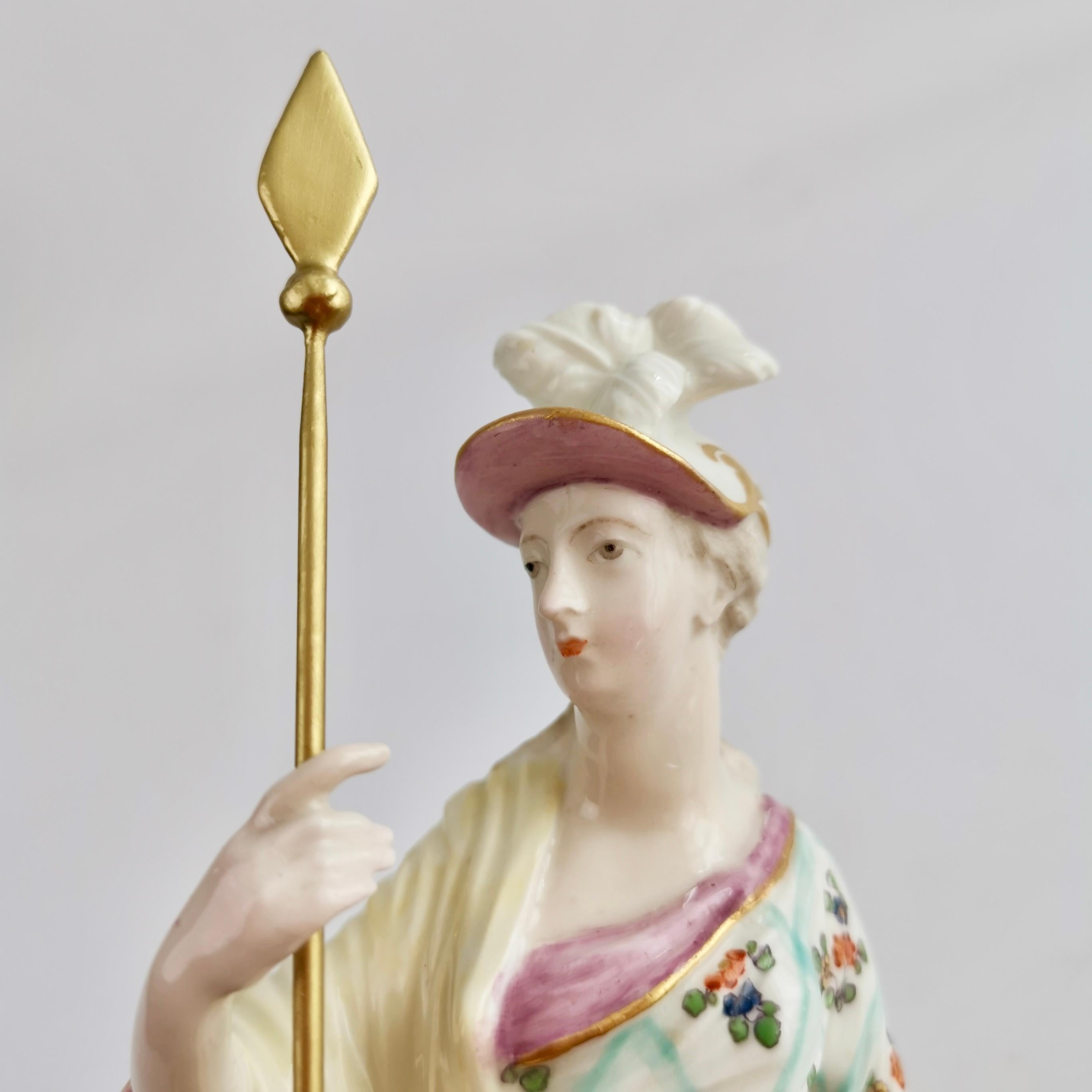 Mid-18th Century Derby Porcelain Figure of Minerva with Owl, Rococo Ca 1765