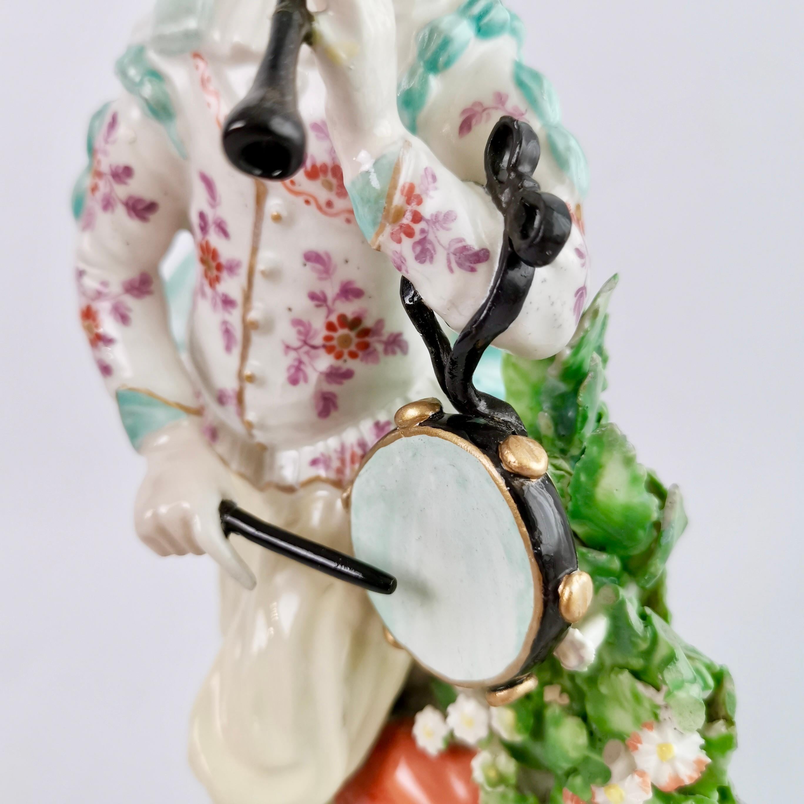Derby Porcelain Figure of Musician with Flageolet and Tabor, Rococo, Ca 1765 In Good Condition For Sale In London, GB