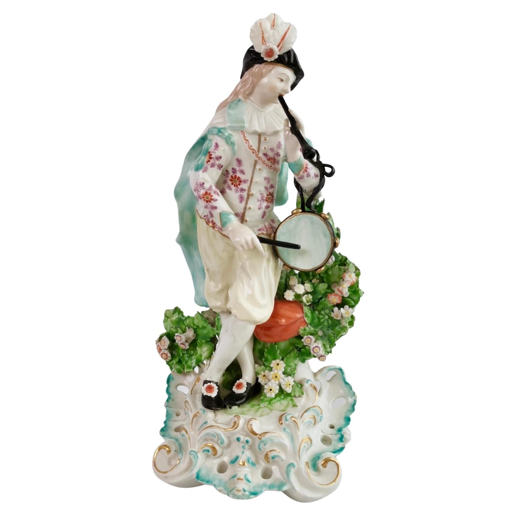 Derby Porcelain Figure of Musician with Flageolet and Tabor, Rococo, Ca 1765