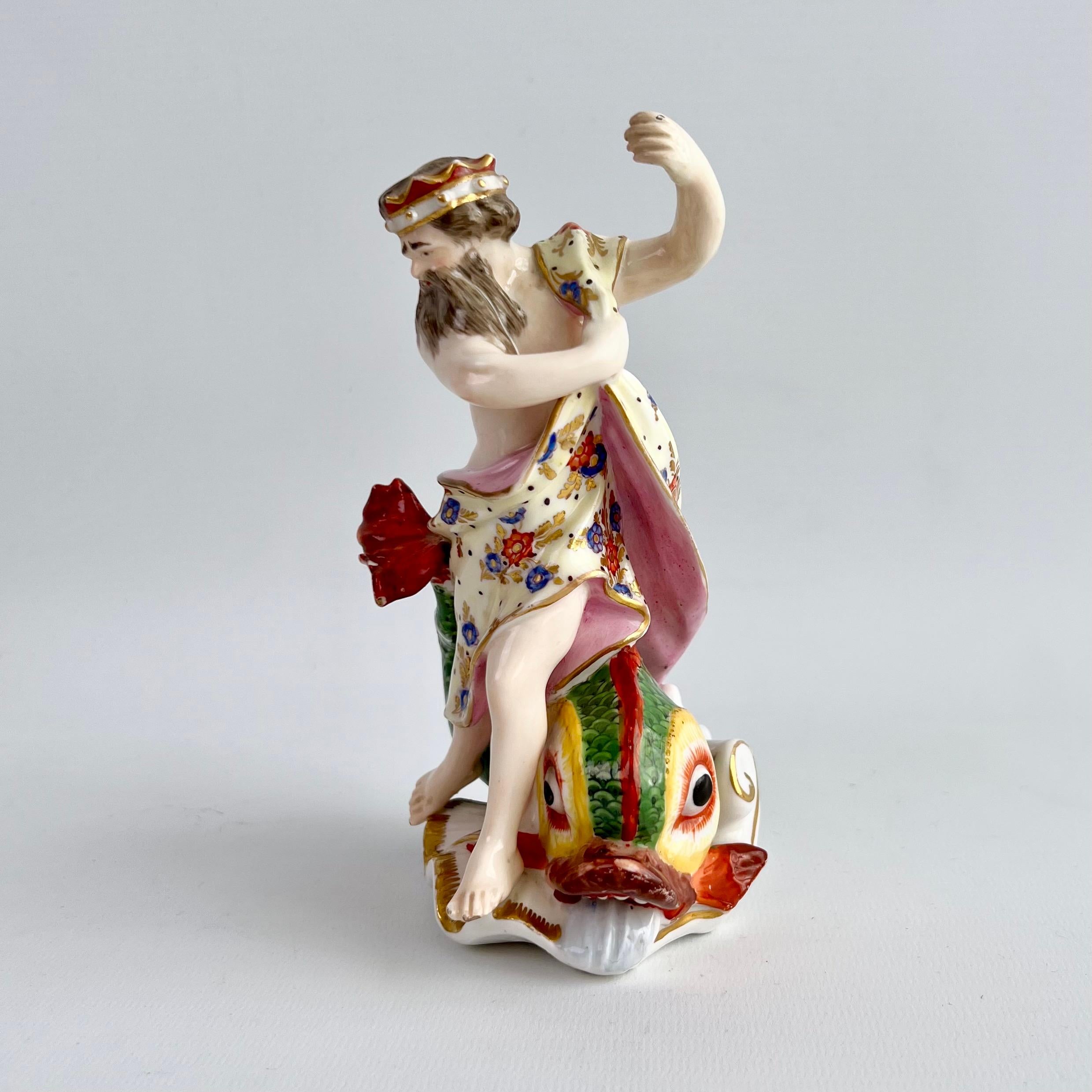 Rococo Derby Porcelain Figure of Neptune and Dolphin on a Shell, ca 1785 For Sale