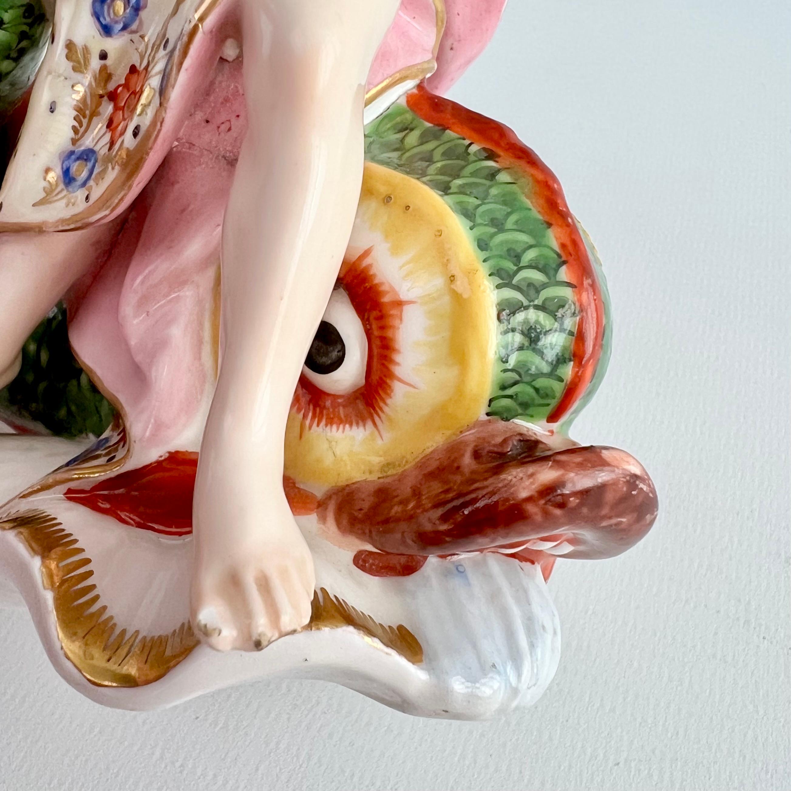 English Derby Porcelain Figure of Neptune and Dolphin on a Shell, ca 1785 For Sale