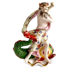 Antique Derby Porcelain Figure of Neptune and Dolphin on a Shell, ca 1785