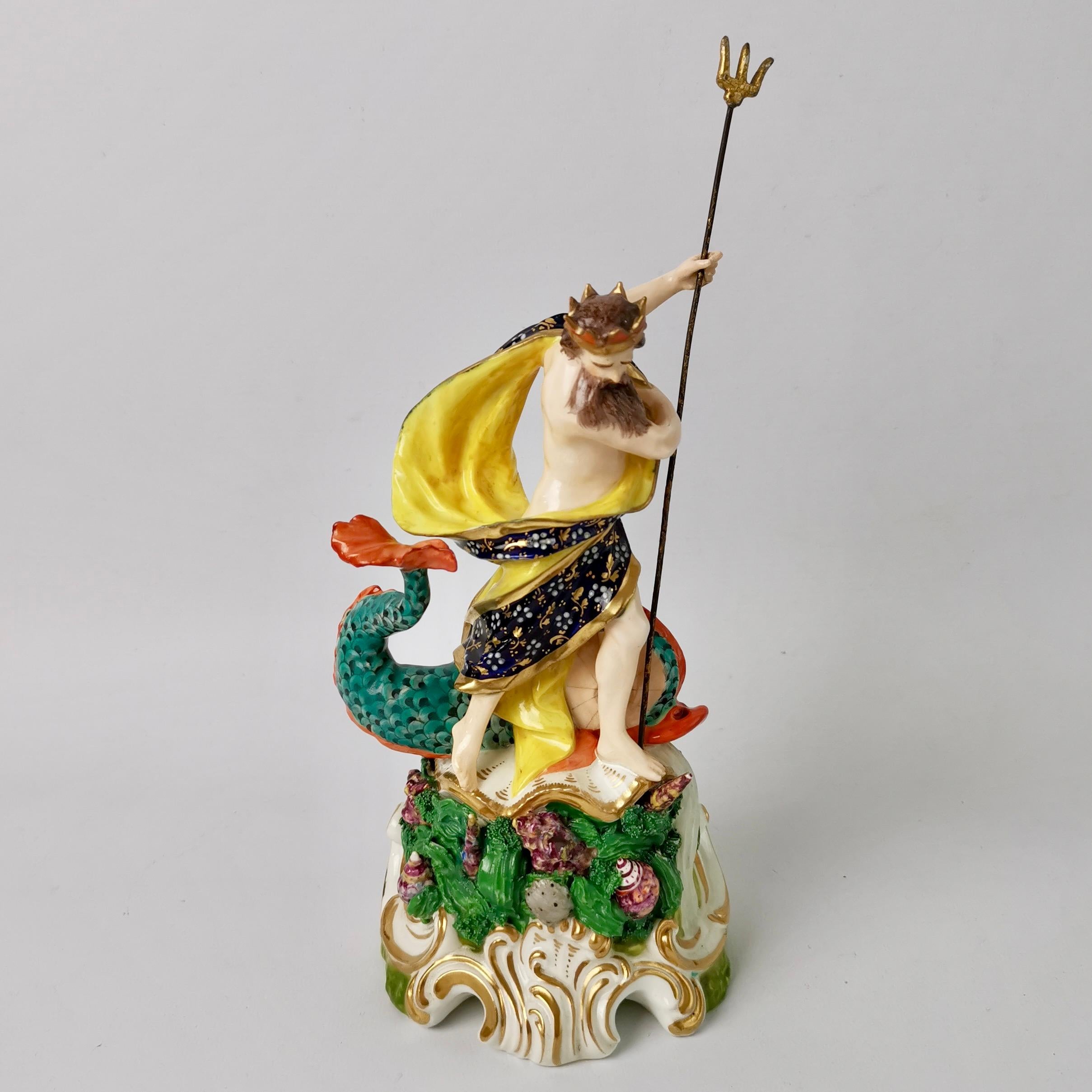 Rococo Derby Porcelain Figure of Neptune with a Dolphin, 1765-1830