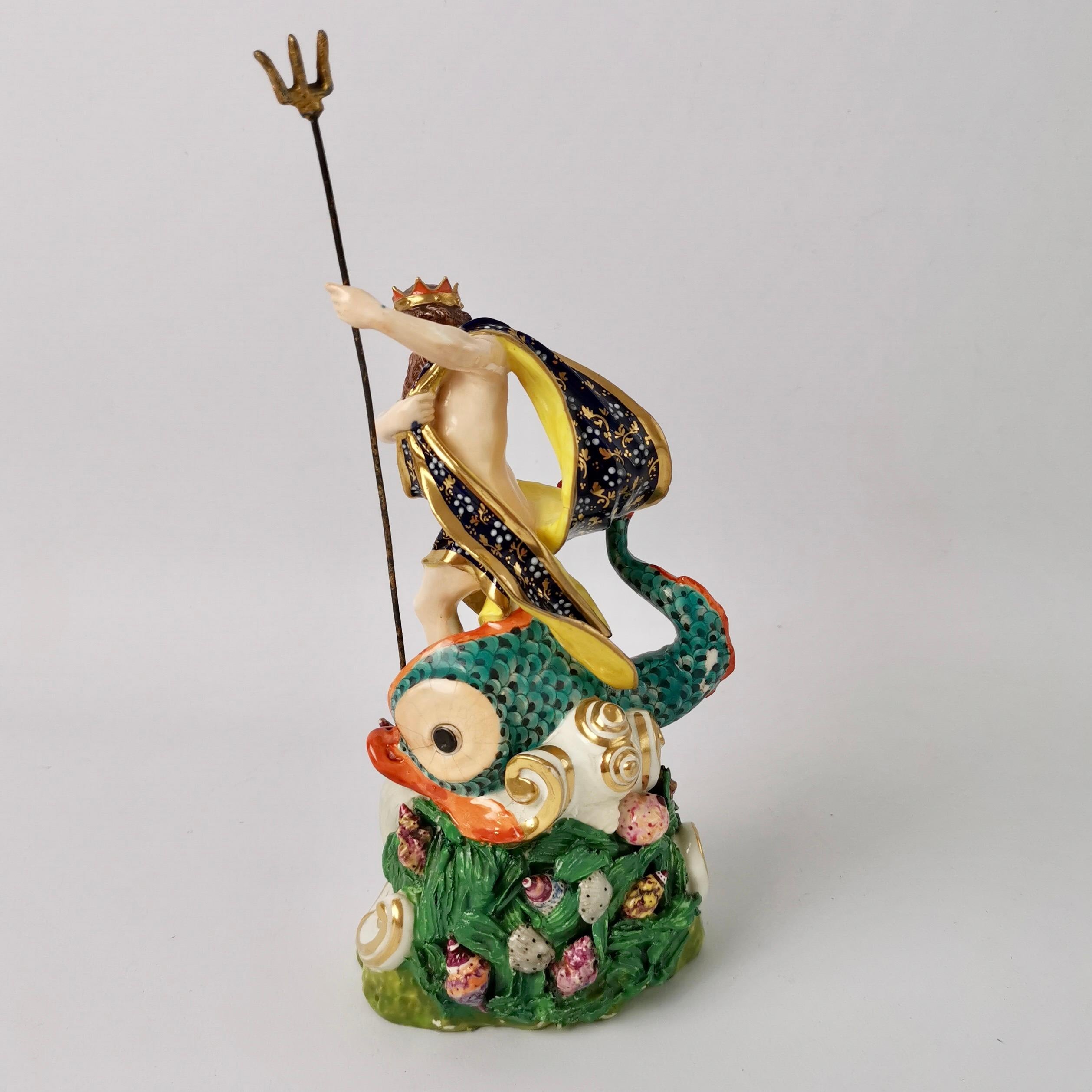 Hand-Painted Derby Porcelain Figure of Neptune with a Dolphin, 1765-1830