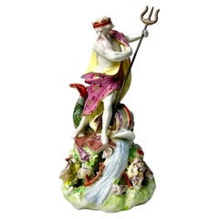 Derby Porcelain Figure of Neptune with Dolphin, Rococo, Ca 1765