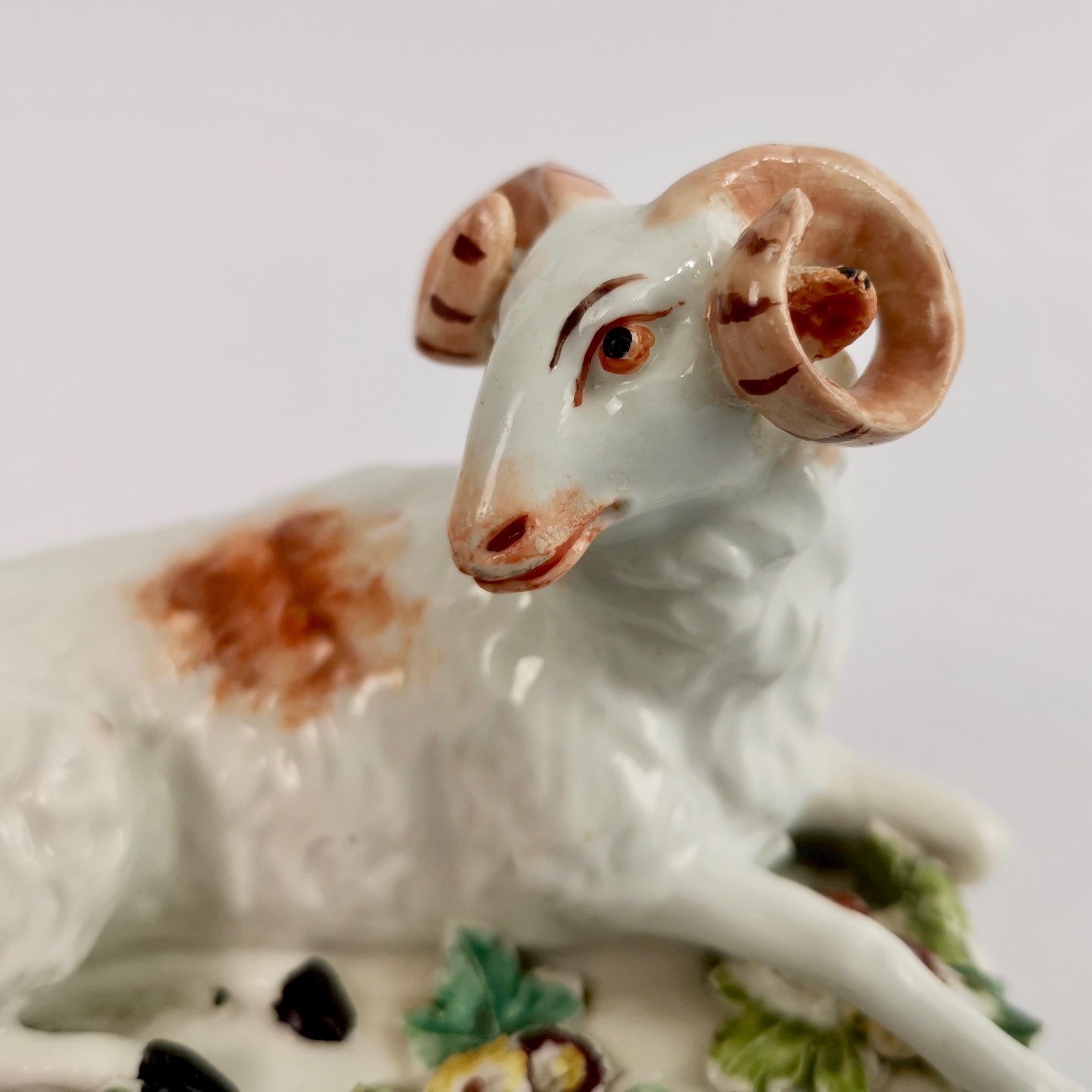 Rococo Derby Porcelain Figure of Recumbent Ram, Georgian 1759-1769