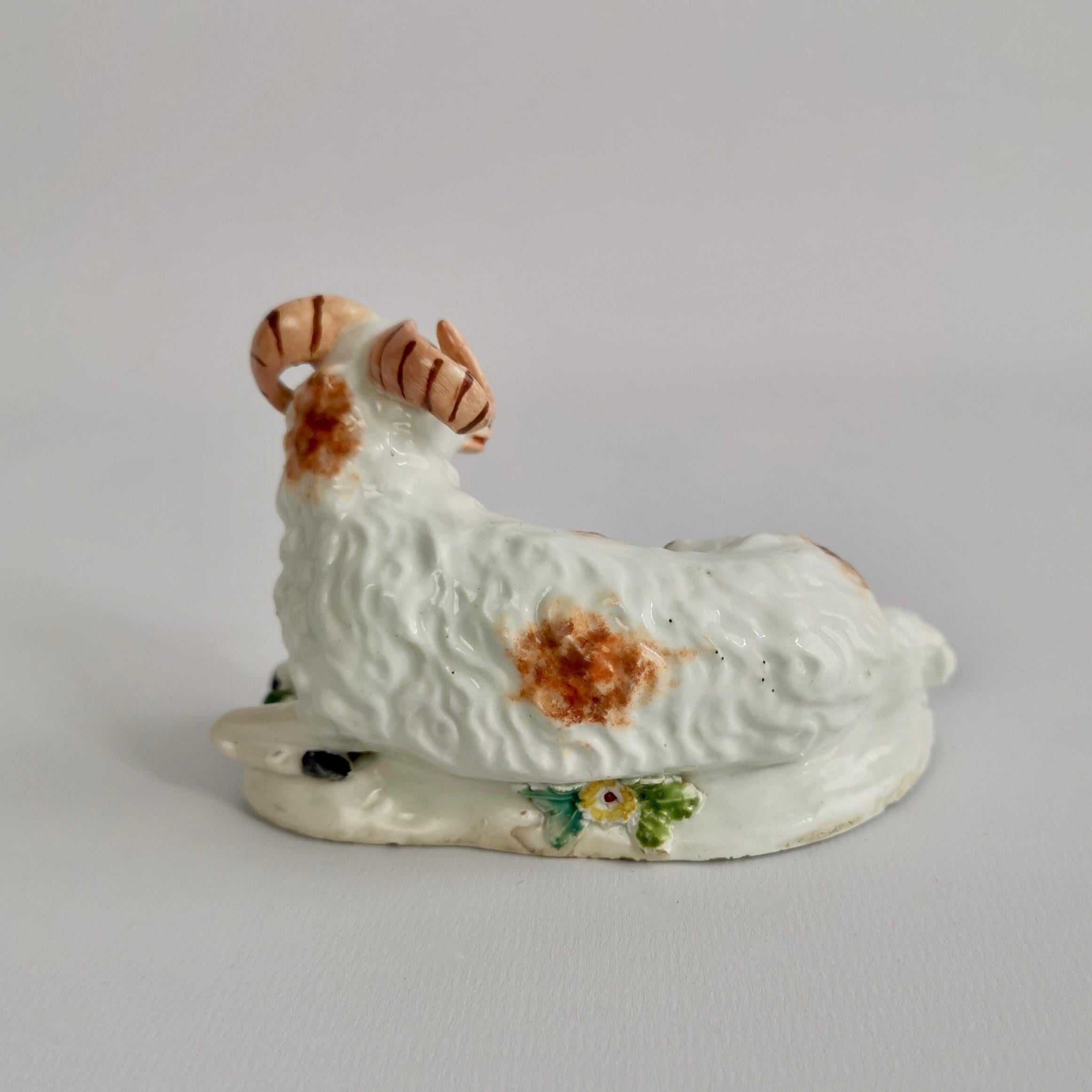 Derby Porcelain Figure of Recumbent Ram, Georgian 1759-1769 In Good Condition In London, GB