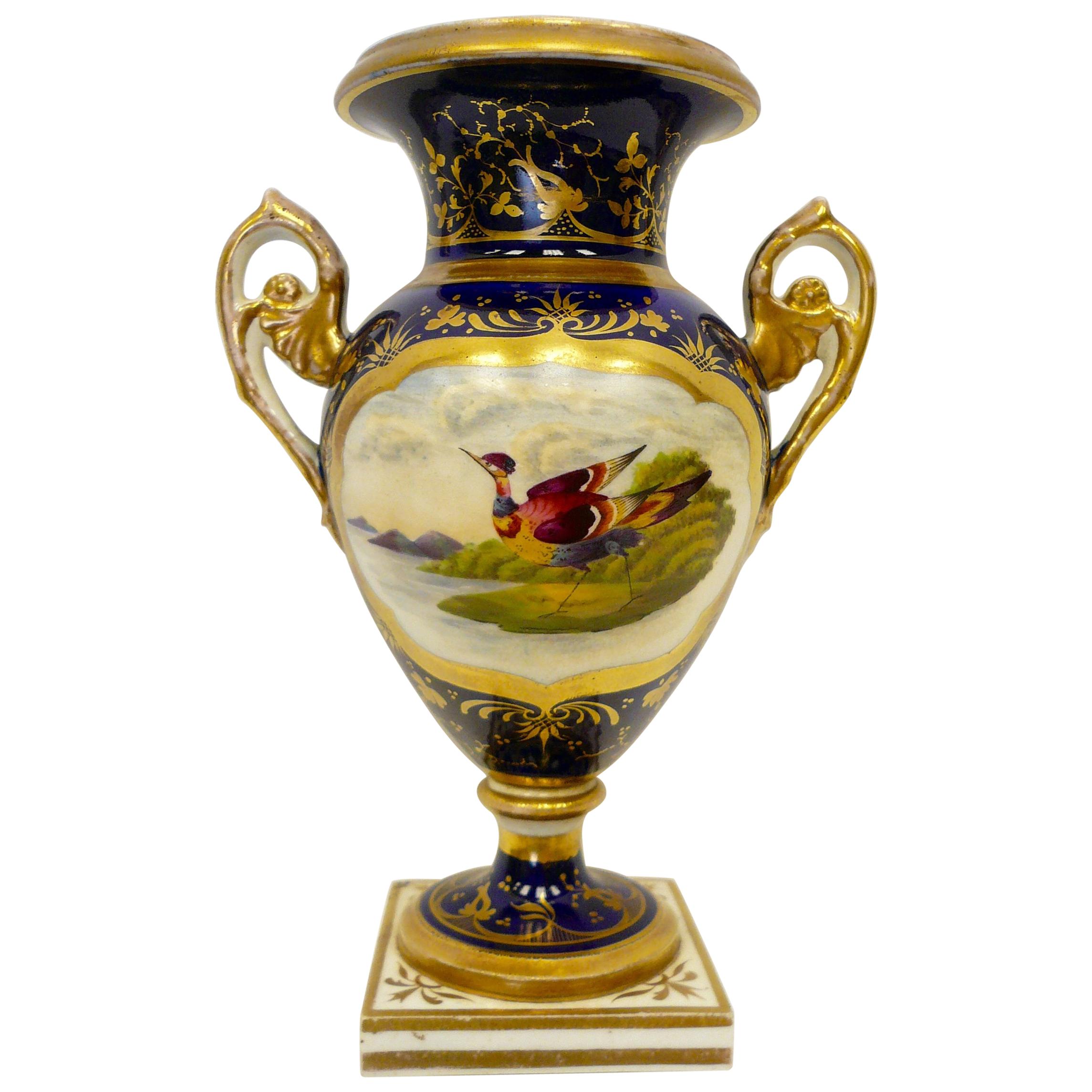 Derby Porcelain Hand-Painted Urn Form Vase