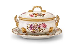 Derby Porcelain Large Botanical Soup Tureen, Cover & Stand