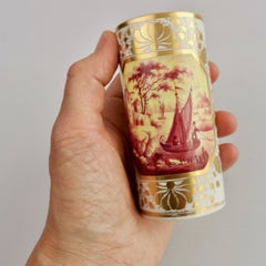 Derby Porcelain Spill Vase, Sepia Boat Landscape, Regency ca 1810