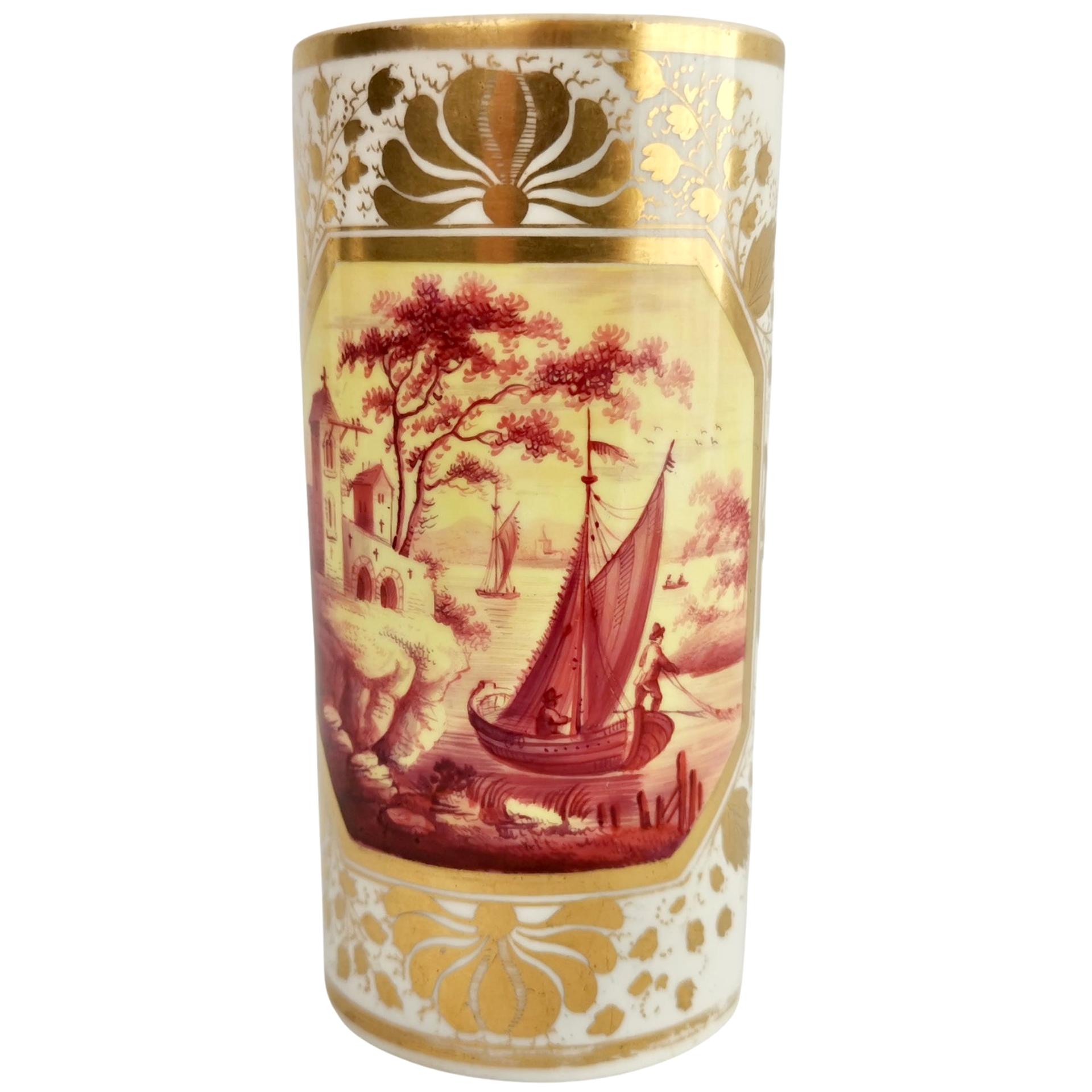 Derby Porcelain Spill Vase, Sepia Boat Landscape, Regency ca 1810