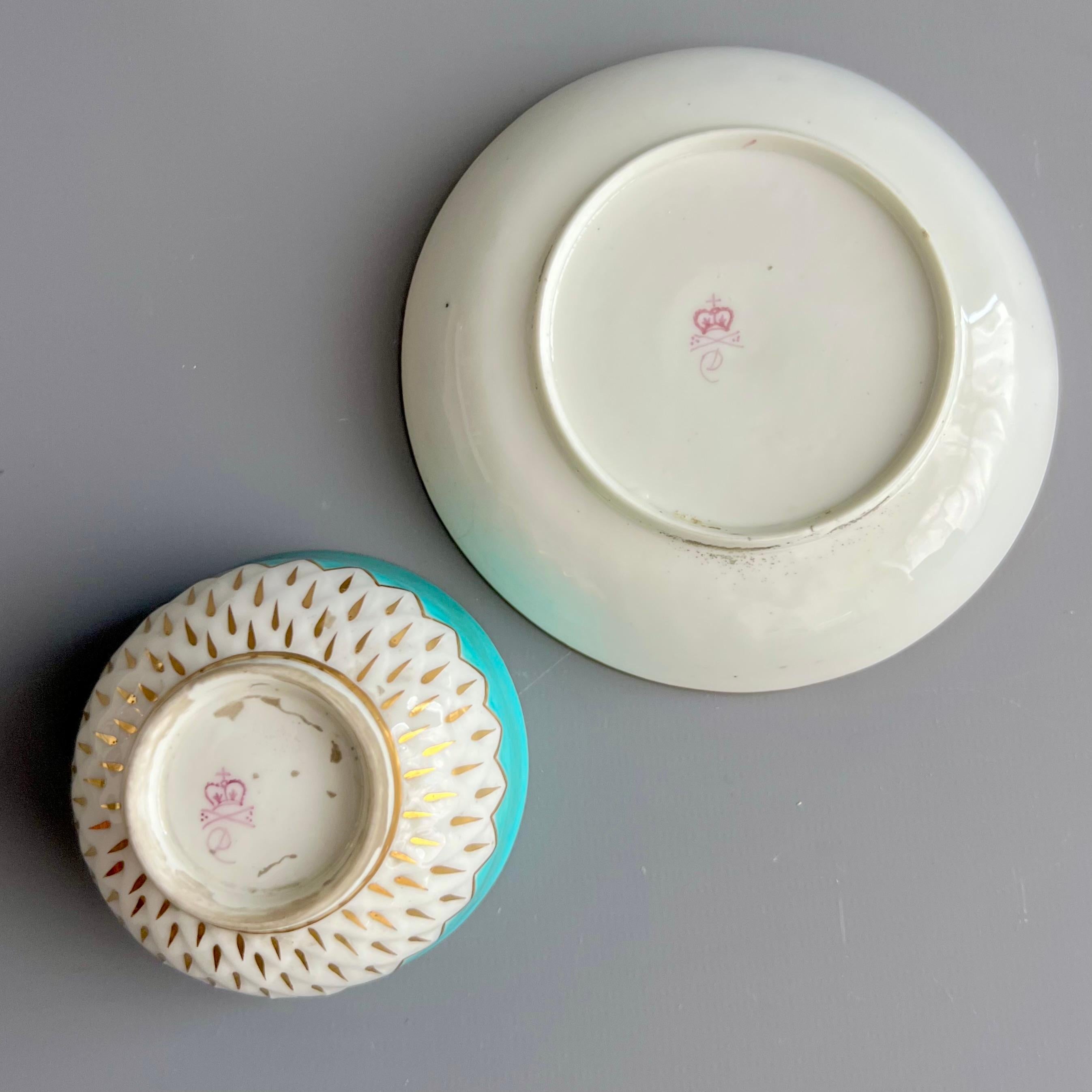 Tazón de té de porcelana Derby, motivo alcachofa en turquesa, georgiano ca 1785 (4) en venta 2