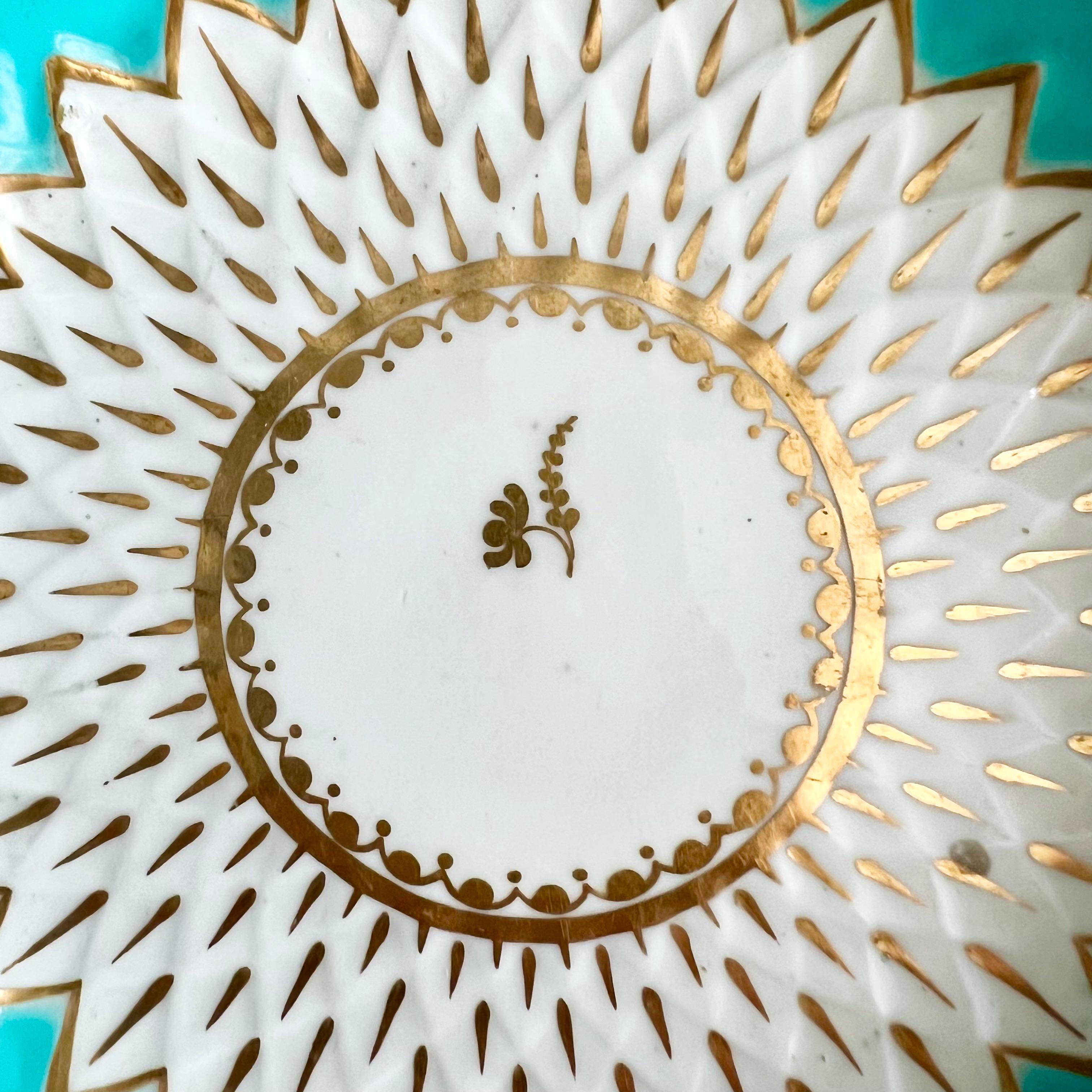Tazón de té de porcelana Derby, motivo alcachofa en turquesa, georgiano ca 1785 (4) Porcelana en venta