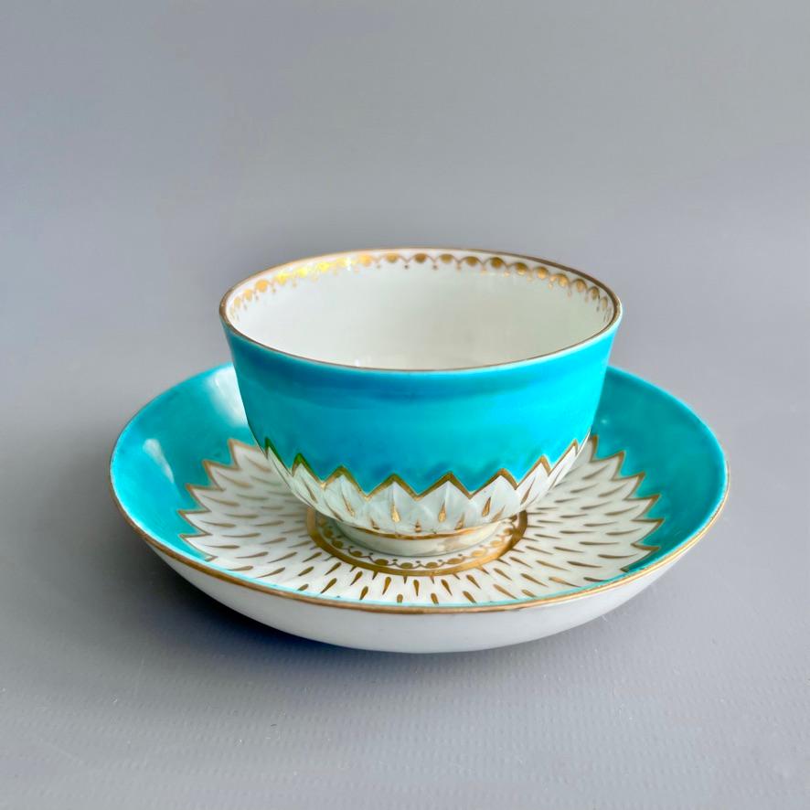 George III Derby Porcelain Tea Bowl, Artichoke Pattern in Turquoise, Georgian ca 1785 For Sale