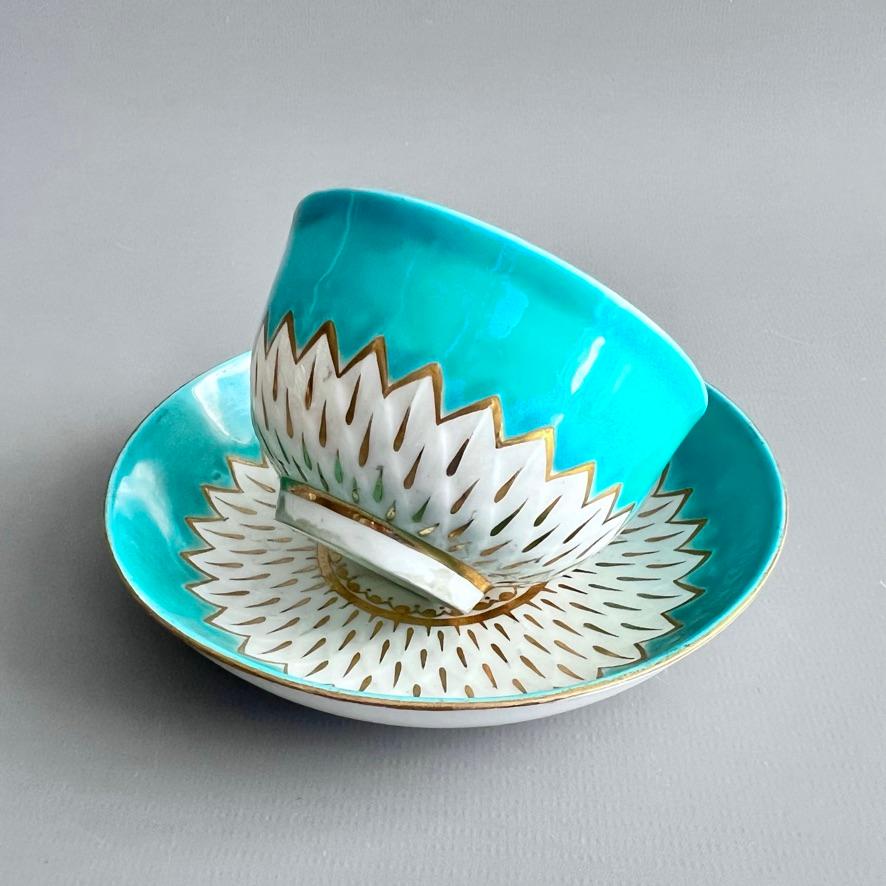 English Derby Porcelain Tea Bowl, Artichoke Pattern in Turquoise, Georgian ca 1785 For Sale