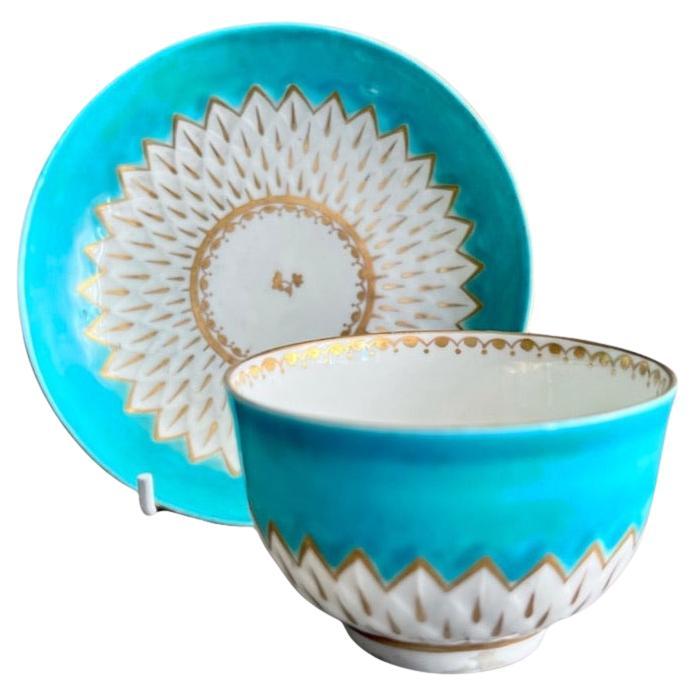 Derby Porcelain Tea Bowl, Artichoke Pattern in Turquoise, Georgian ca 1785