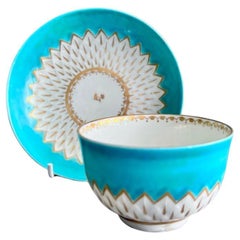 Vintage Derby Porcelain Tea Bowl, Artichoke Pattern in Turquoise, Georgian ca 1785