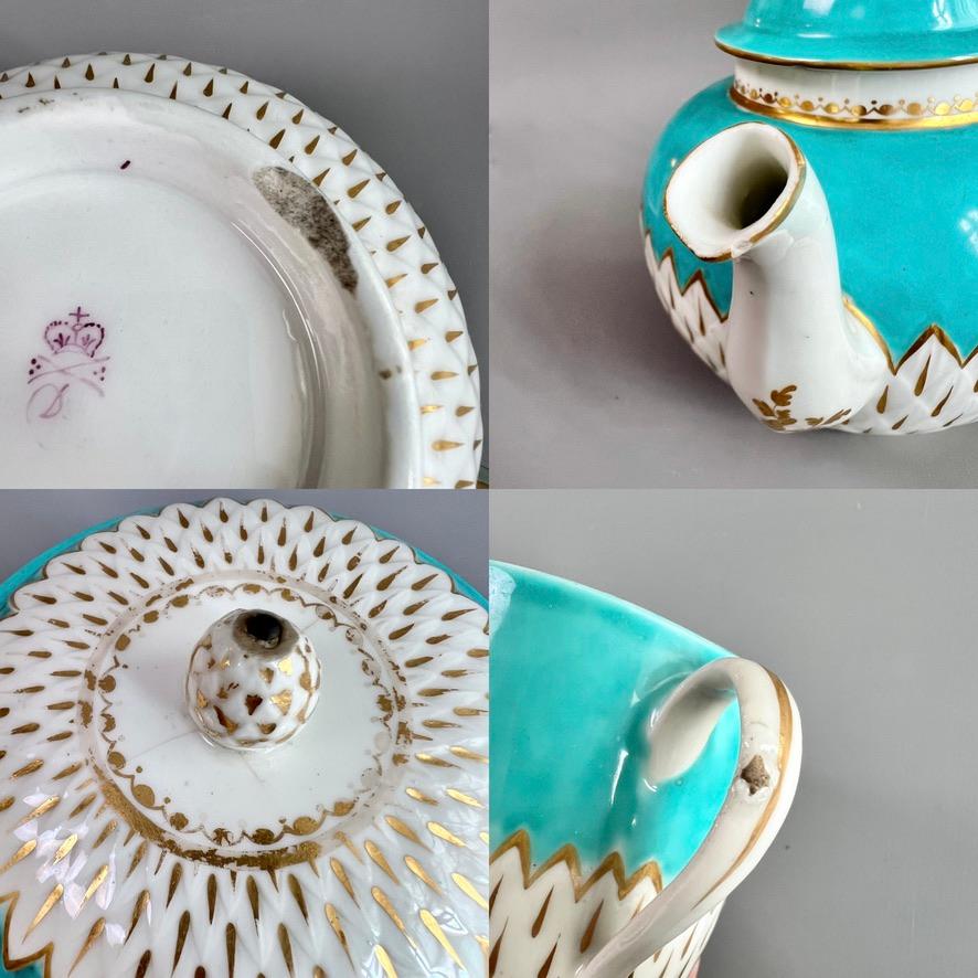 Servicio de té de porcelana Derby, motivo alcachofa en turquesa, ca 1785 8