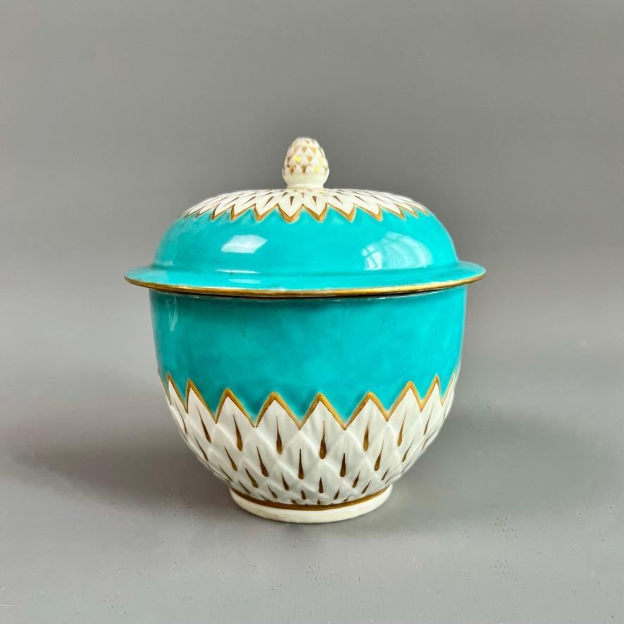 English Derby Porcelain Tea Service, Artichoke Pattern in Turquoise, ca 1785 For Sale