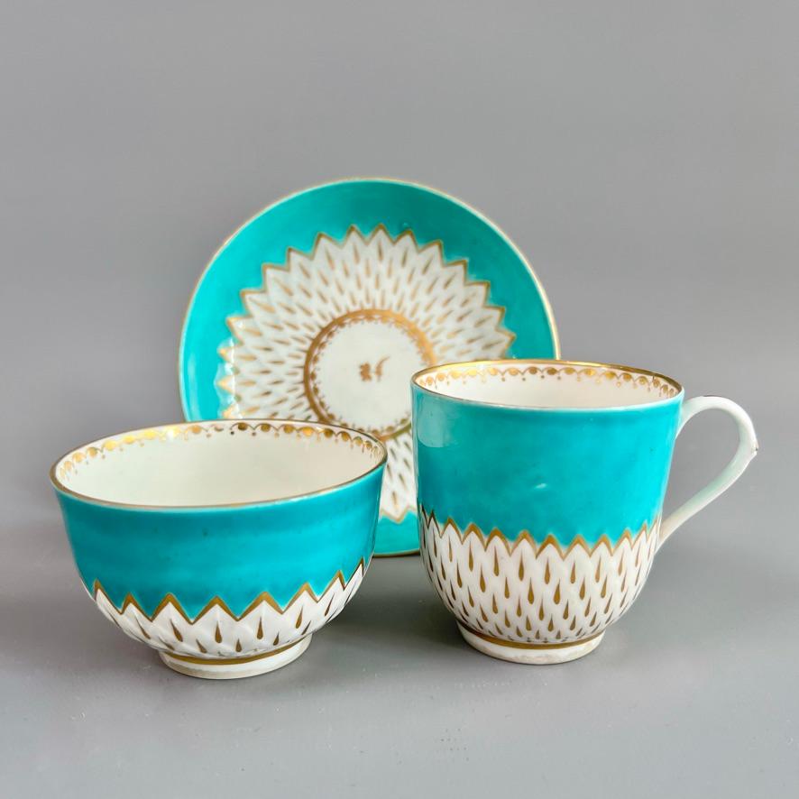 Servicio de té de porcelana Derby, motivo alcachofa en turquesa, ca 1785 Porcelana
