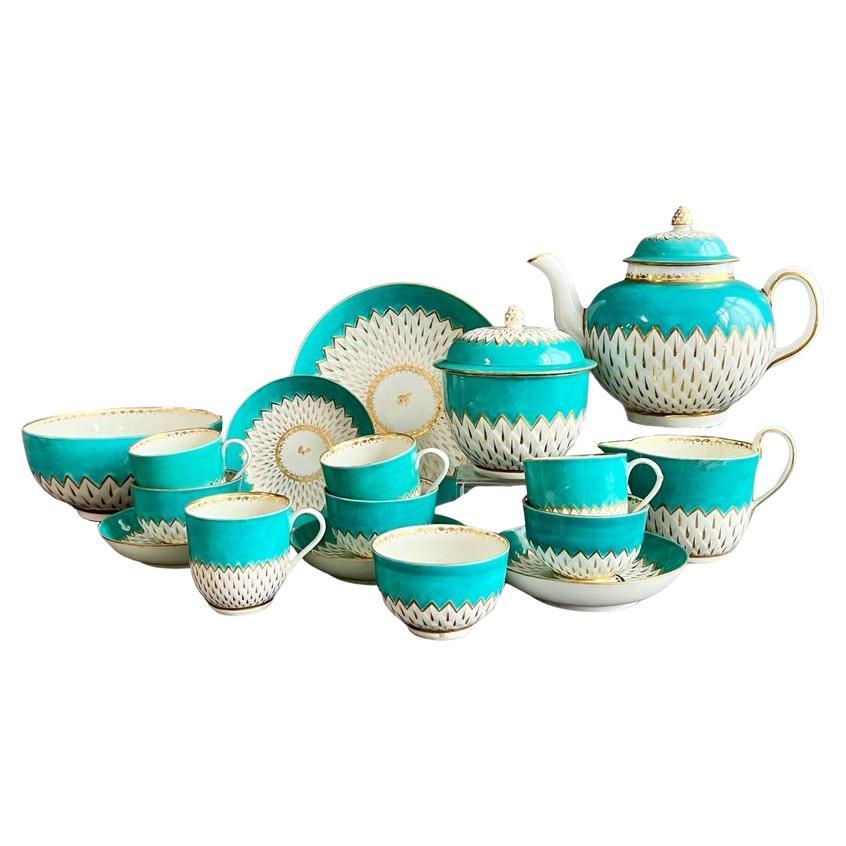 Derby Porcelain Tea Service, Artichoke Pattern in Turquoise, ca 1785