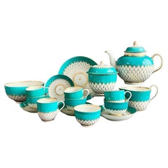 Vintage Derby Porcelain Tea Service, Artichoke Pattern in Turquoise, ca 1785
