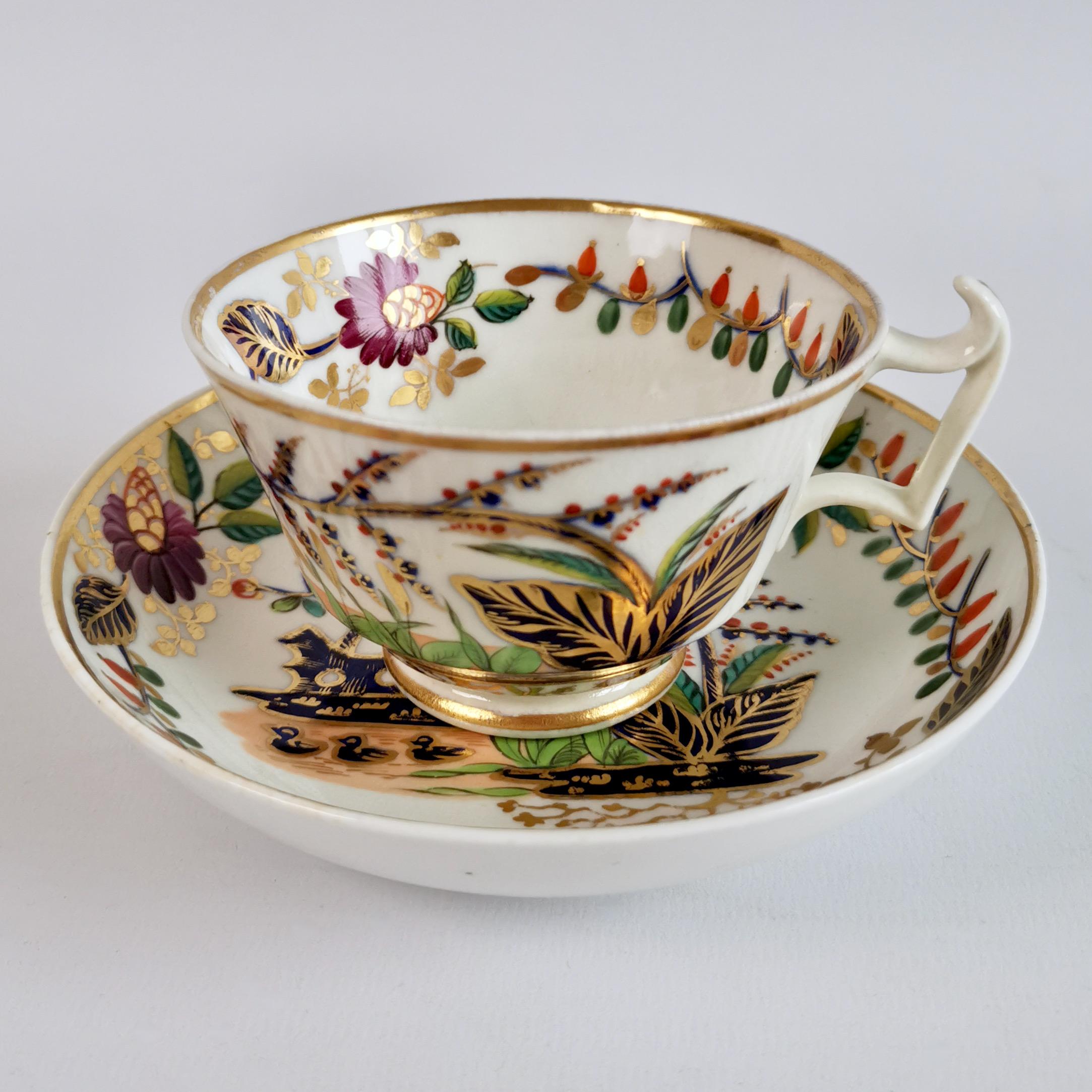 English Derby Porcelain Teacup, Japan Pattern with Ducks, Regency, 1815-1820